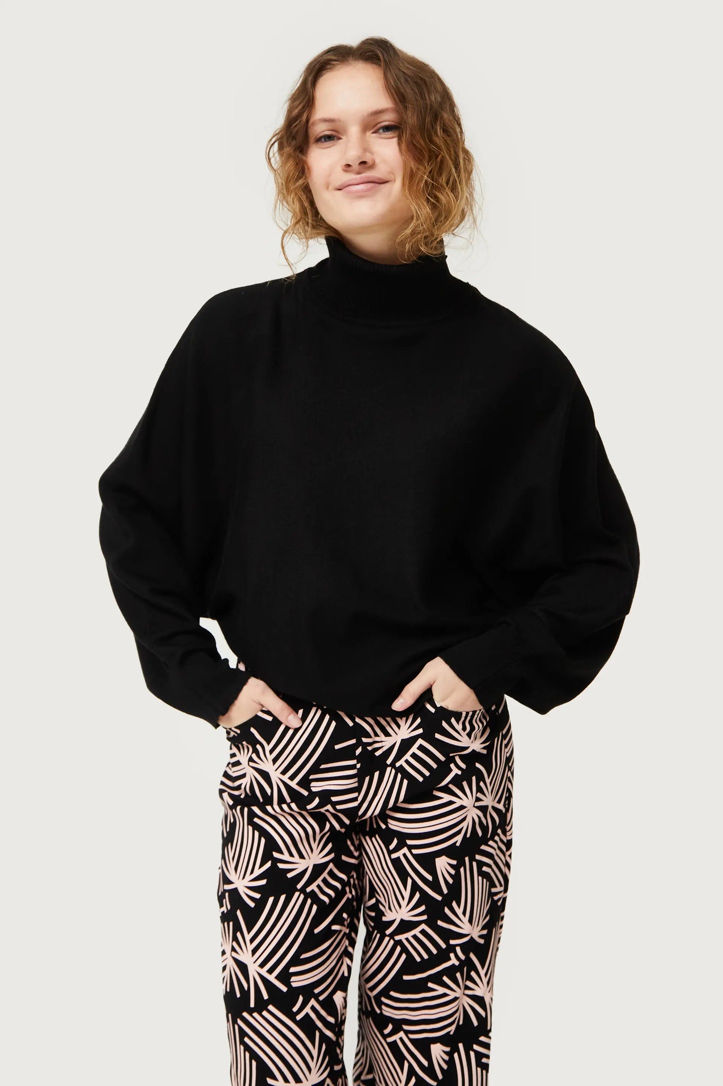 Black Roll Neck Knitted Sweater