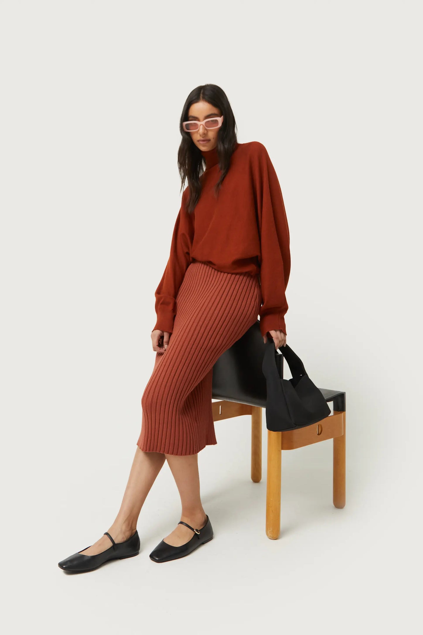 Brown knitted midi skirt