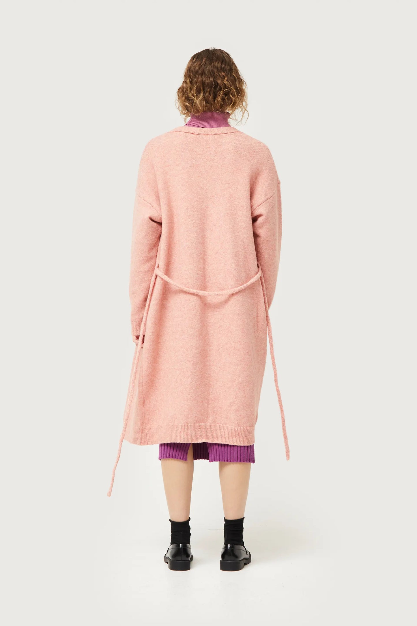 Giacca midi in maglia rosa