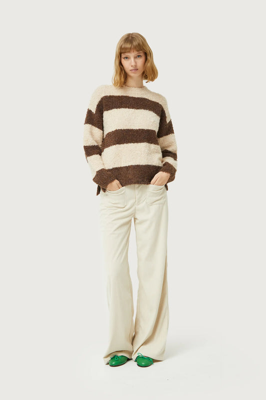 Brown striped fluffy knit sweater