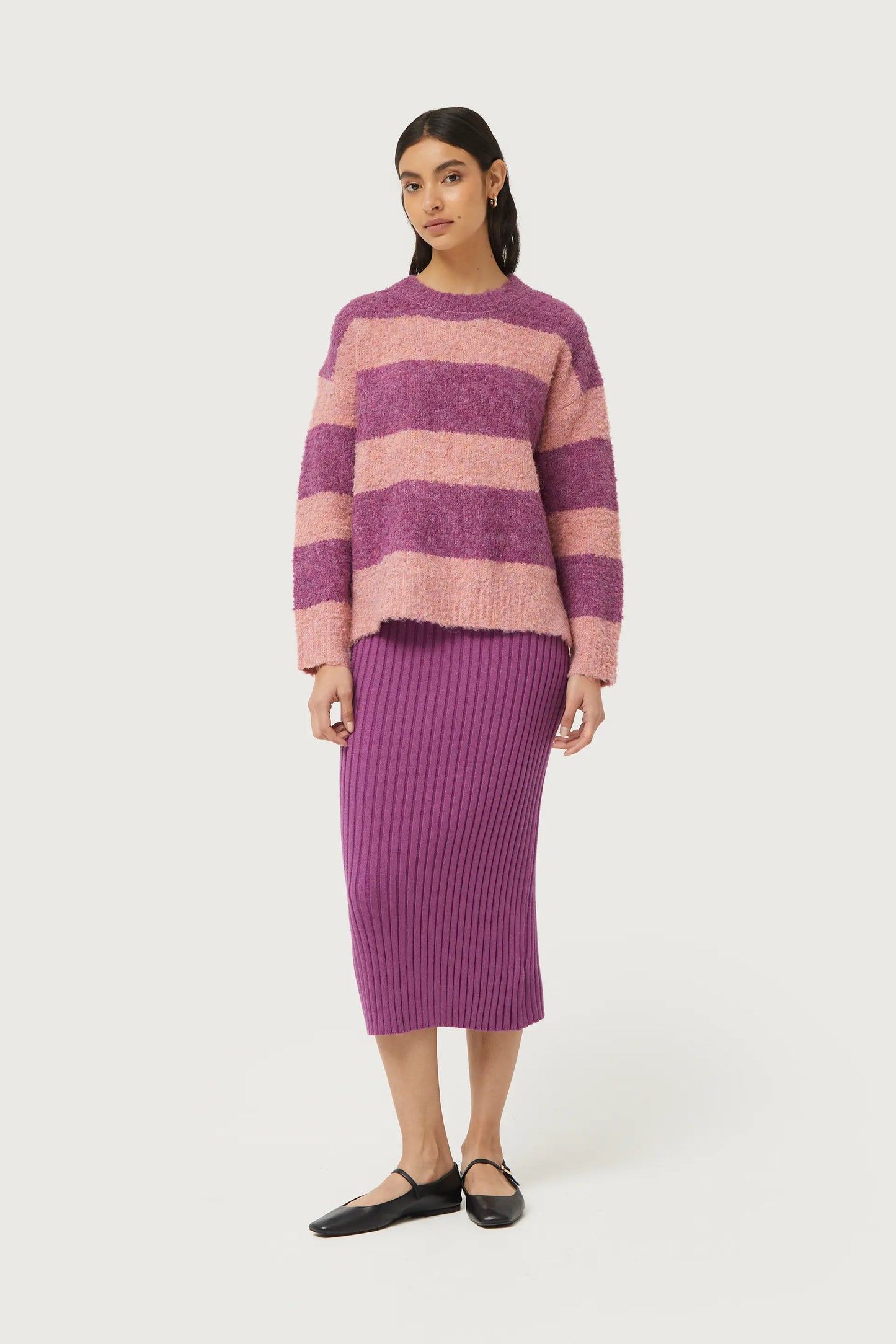 Purple striped fluffy knit sweater