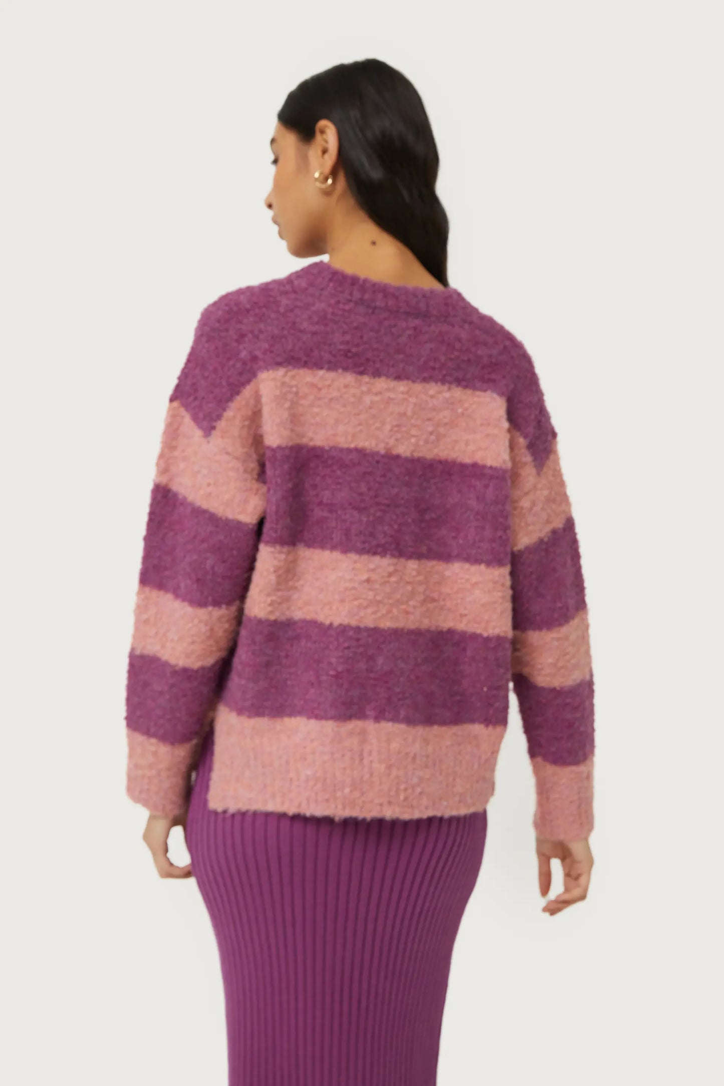 Purple striped fluffy knit sweater