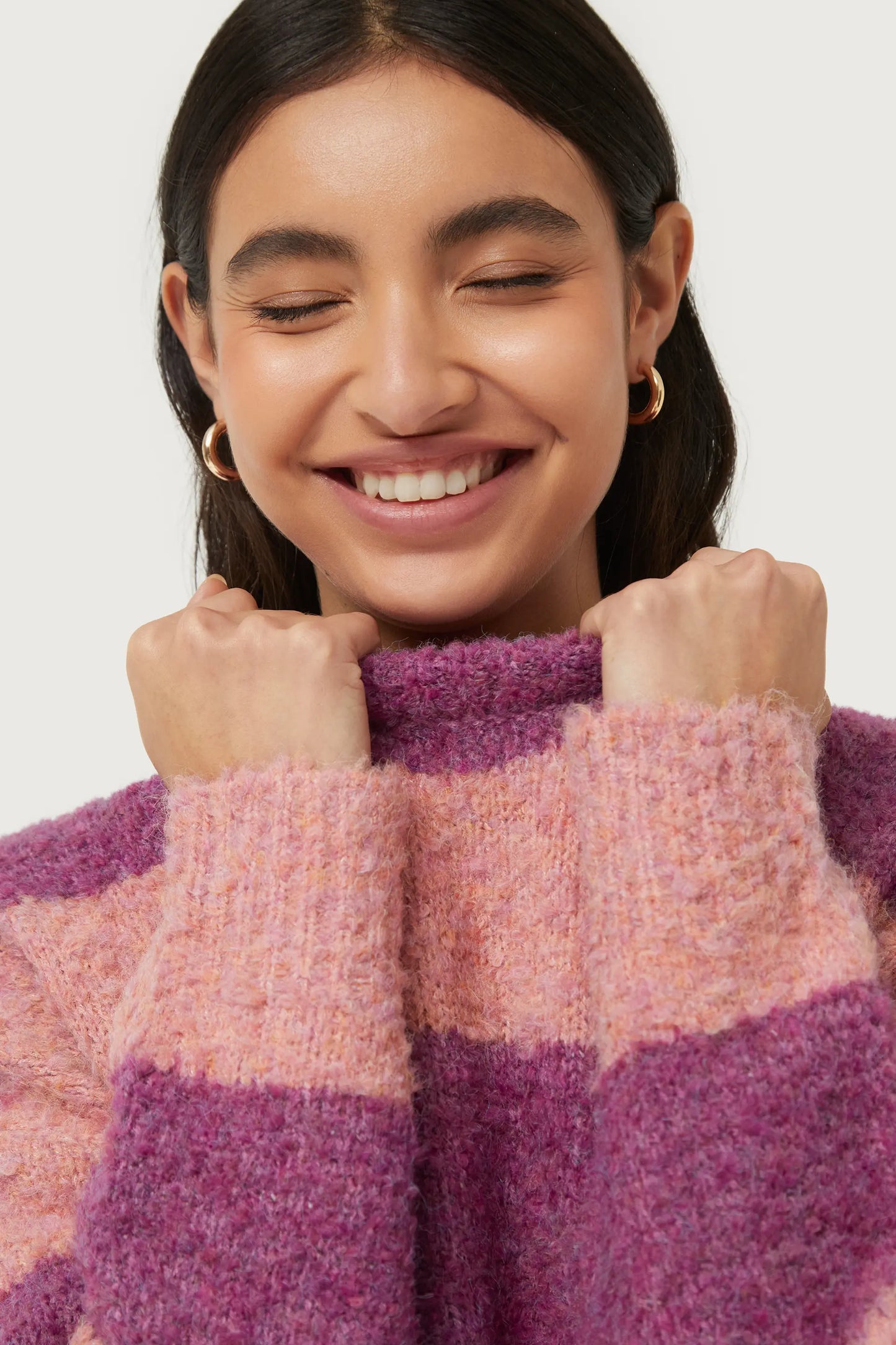 Purple striped fluffy knit sweater