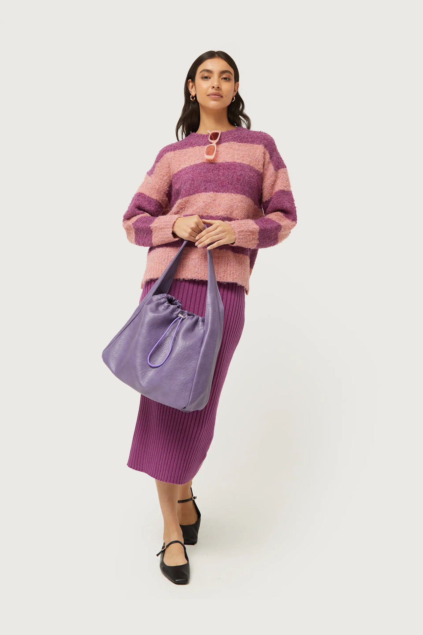 Purple striped fluffy knit sweater