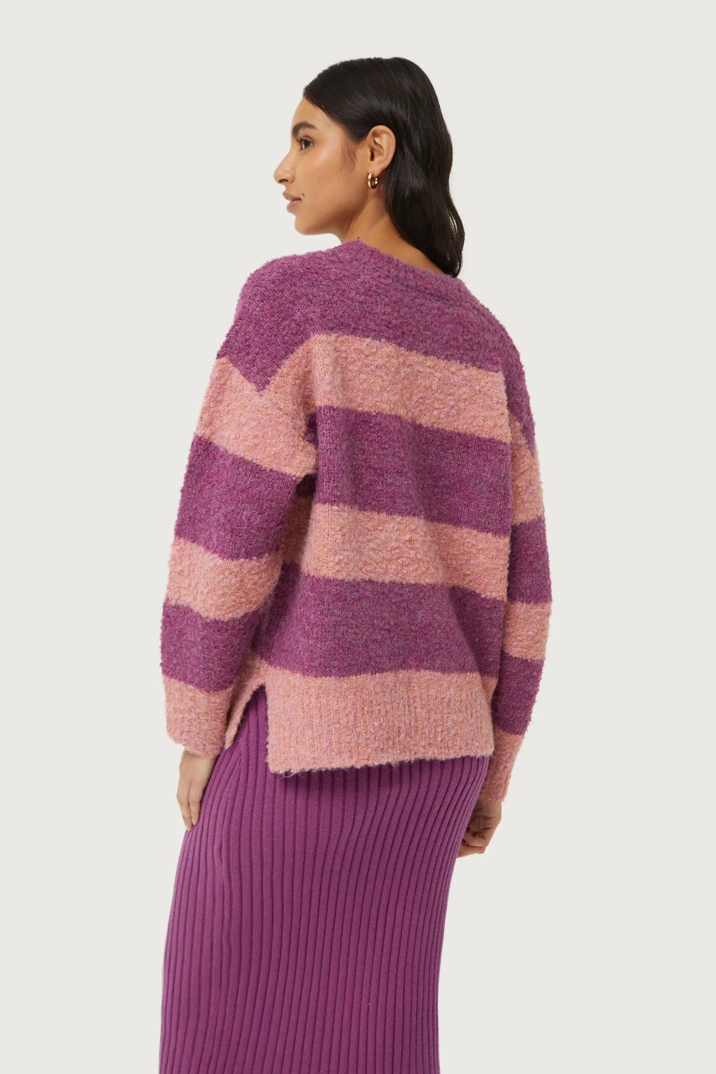 Purple striped fluffy knit sweater