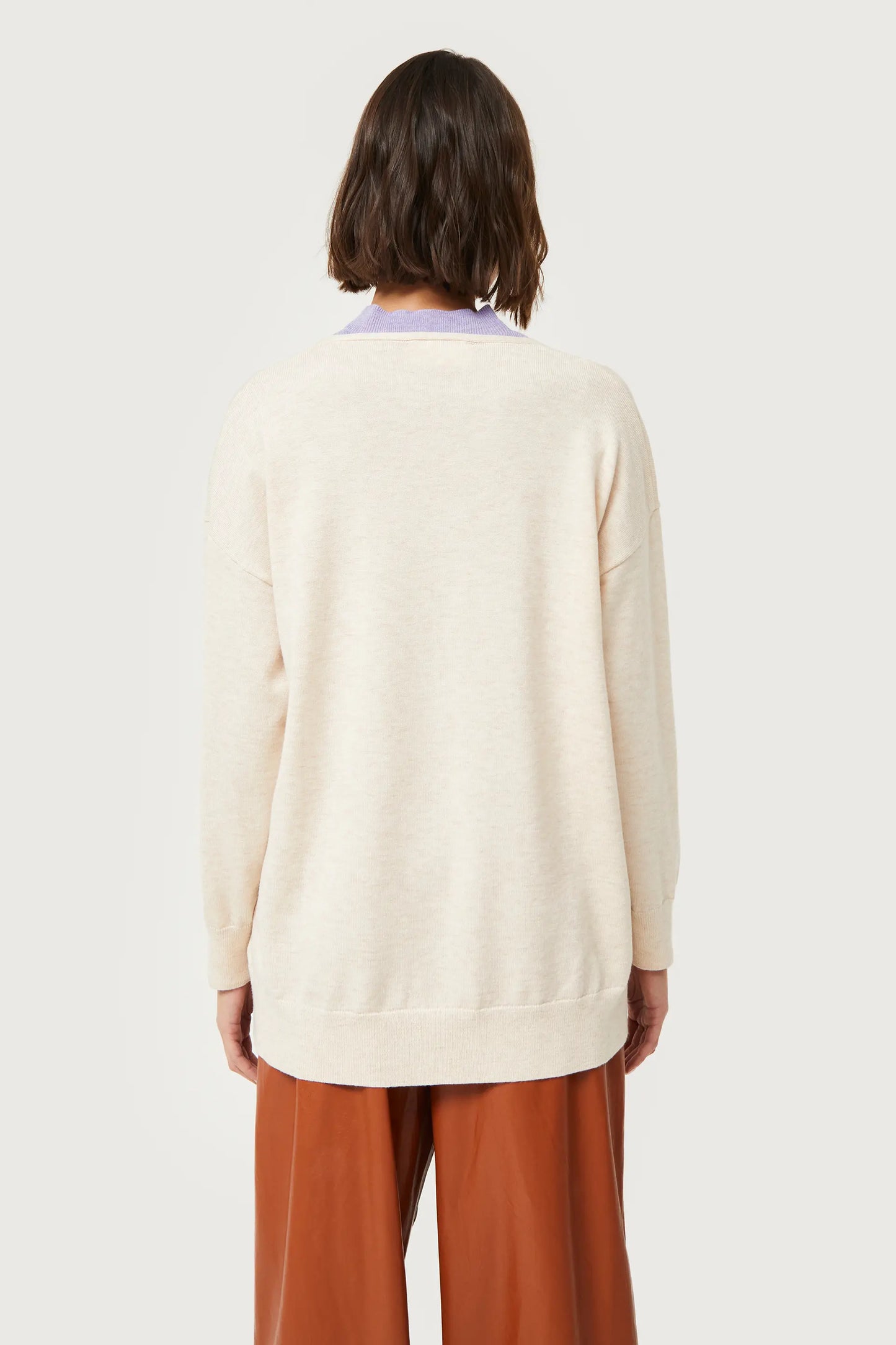 White V-neck Knitted Sweater