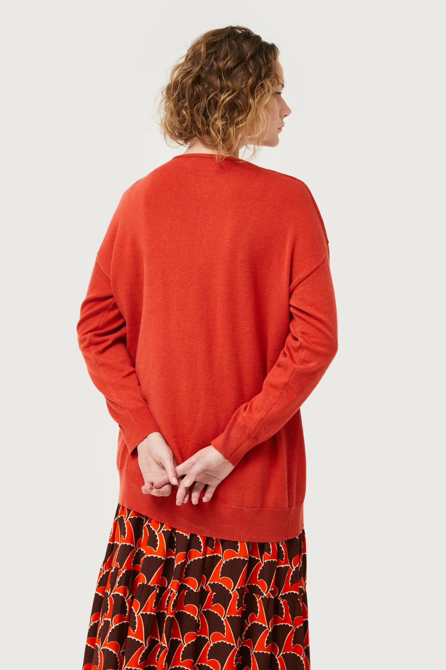 Orange V-neck Knitted Sweater