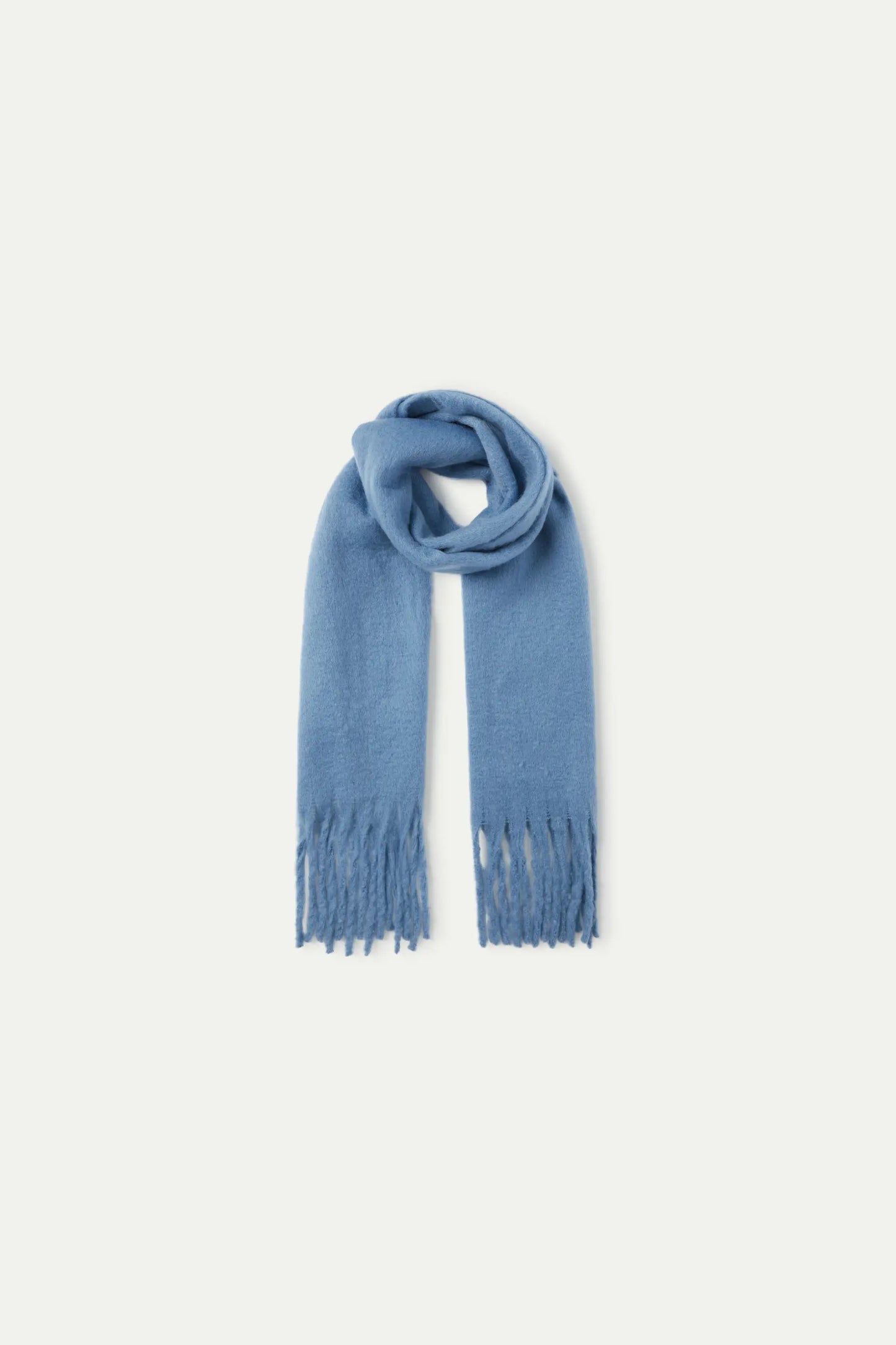 Long scarf with blue fringes