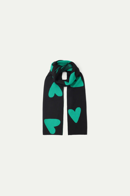 Black heart jacquard knit scarf