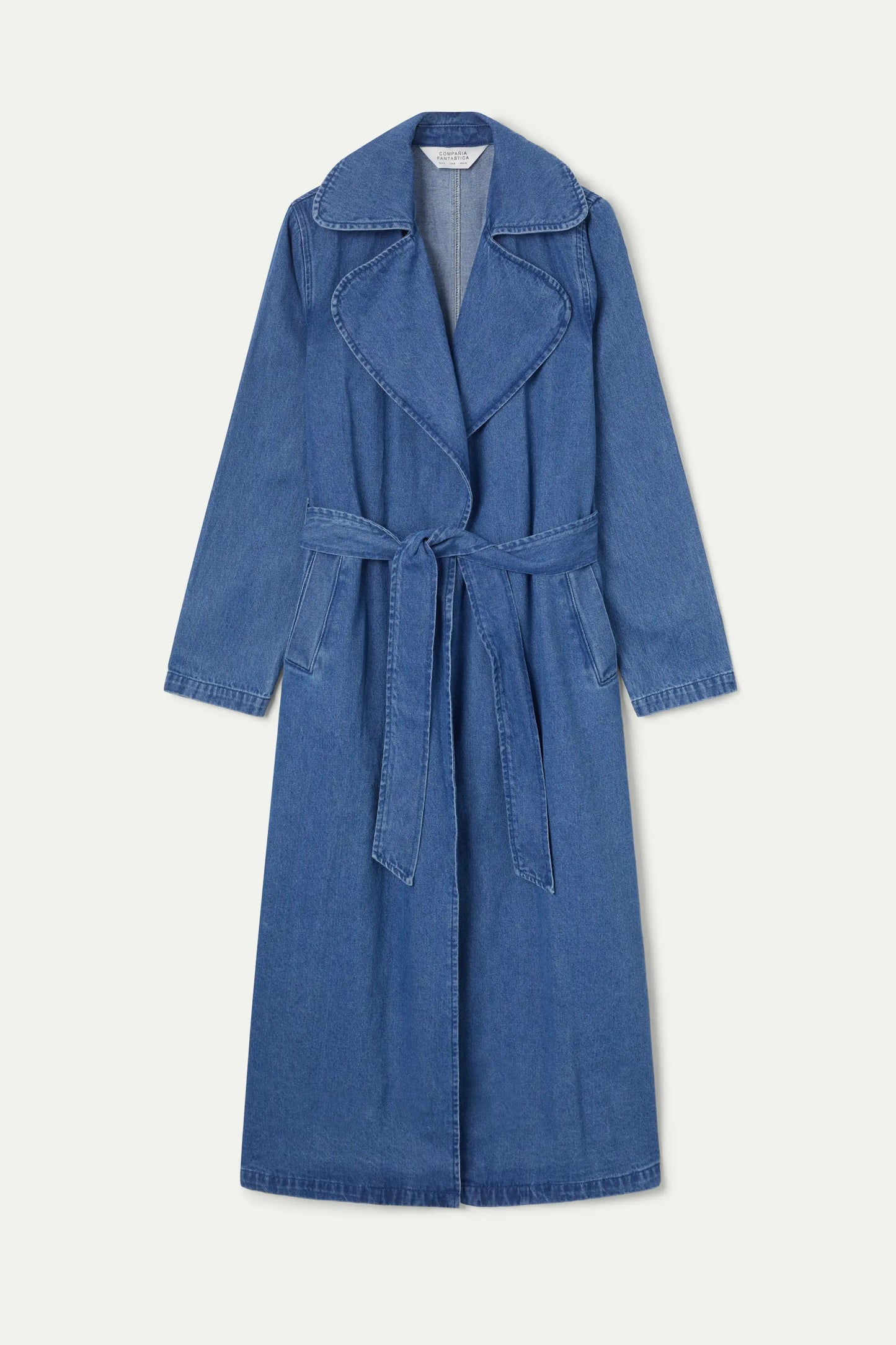 Blue denim midi trench coat