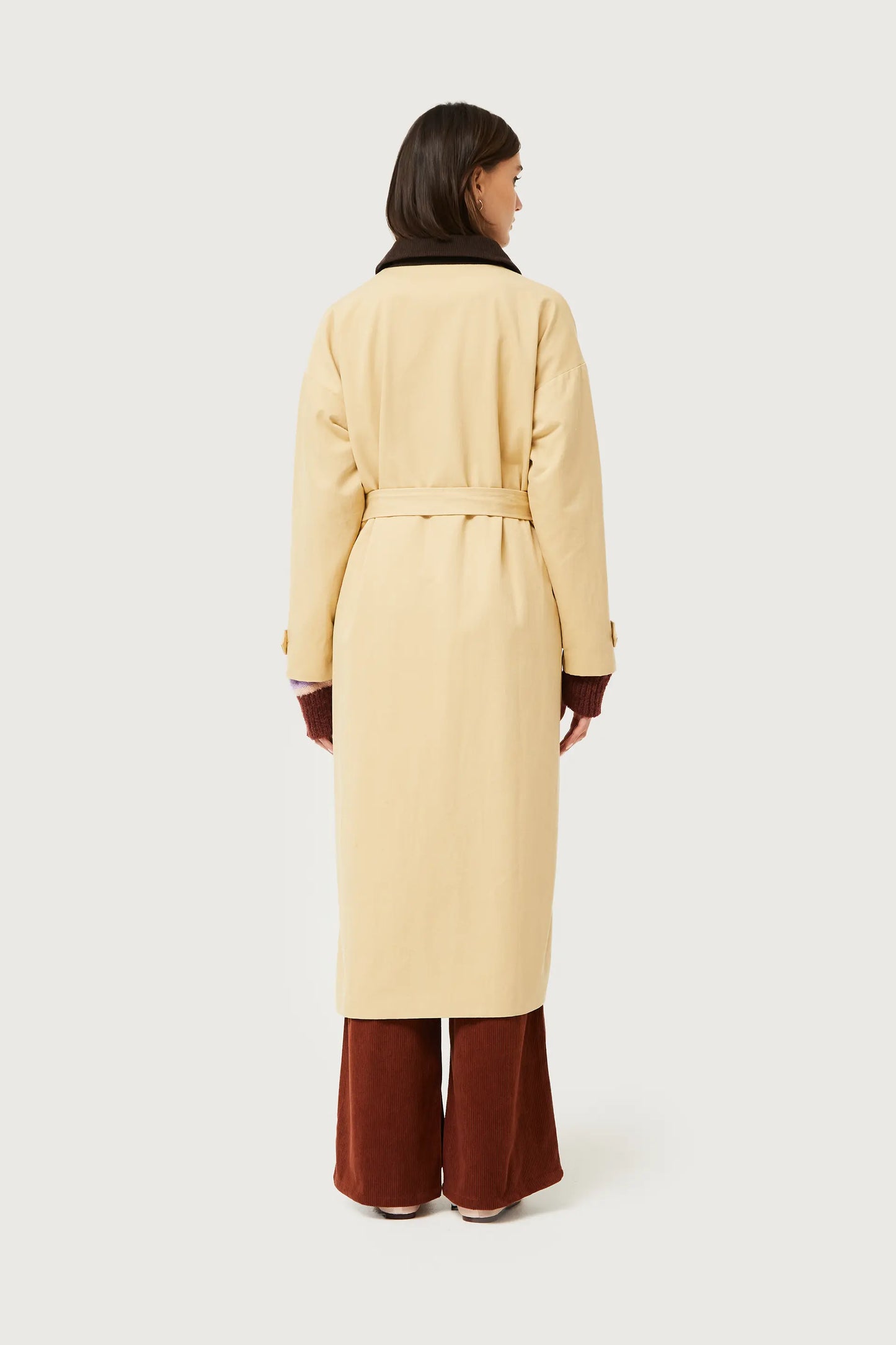 Beige corduroy collar trench coat