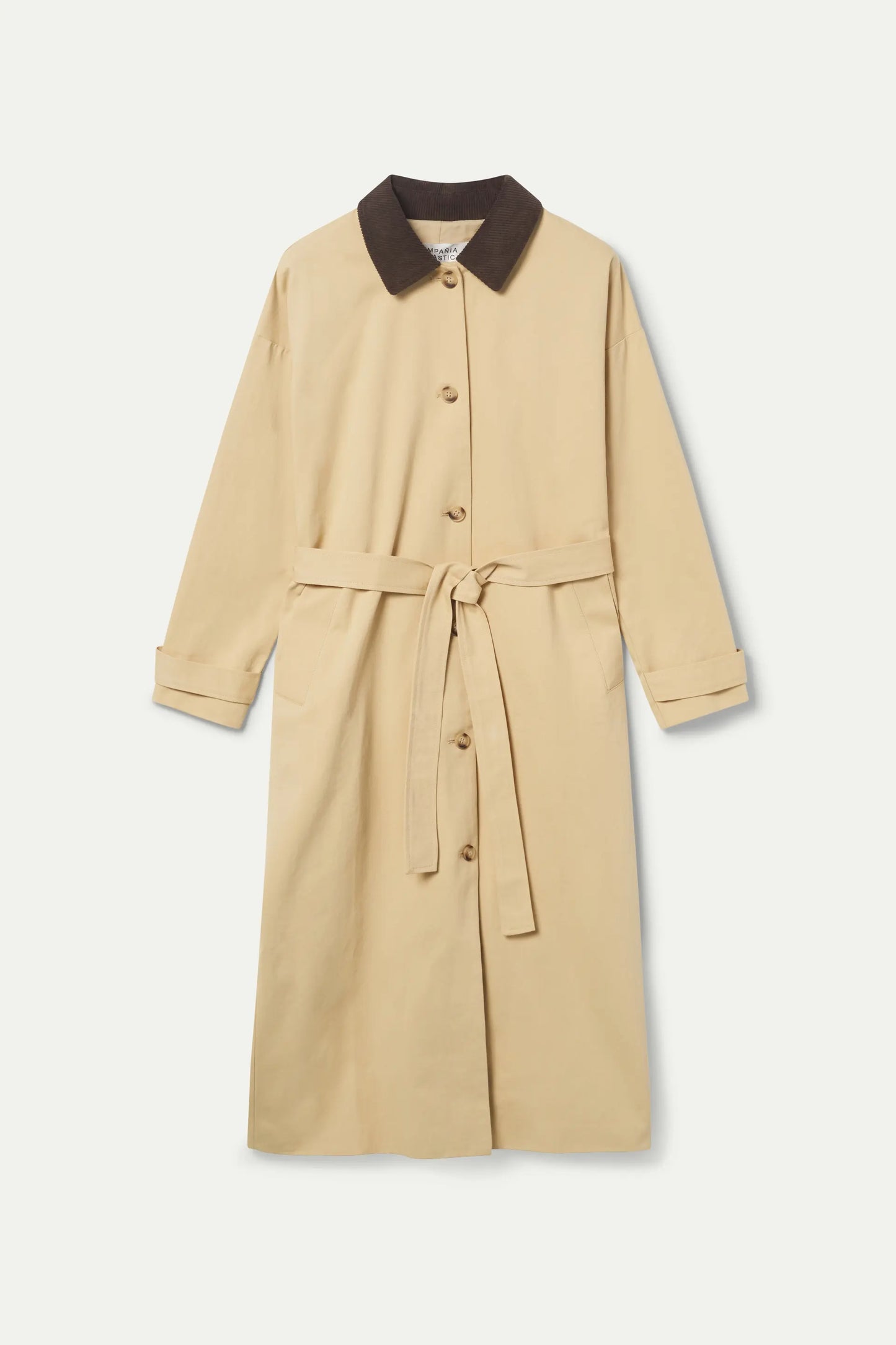 Beige corduroy collar trench coat