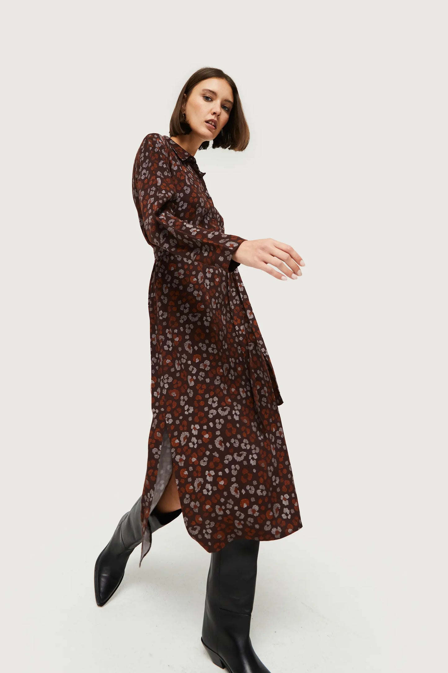 Amur animal print shirt midi dress