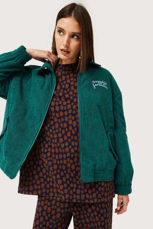 Green corduroy bomber