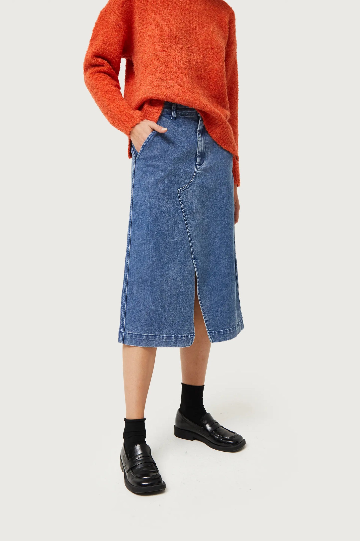 Gonna midi in denim blu