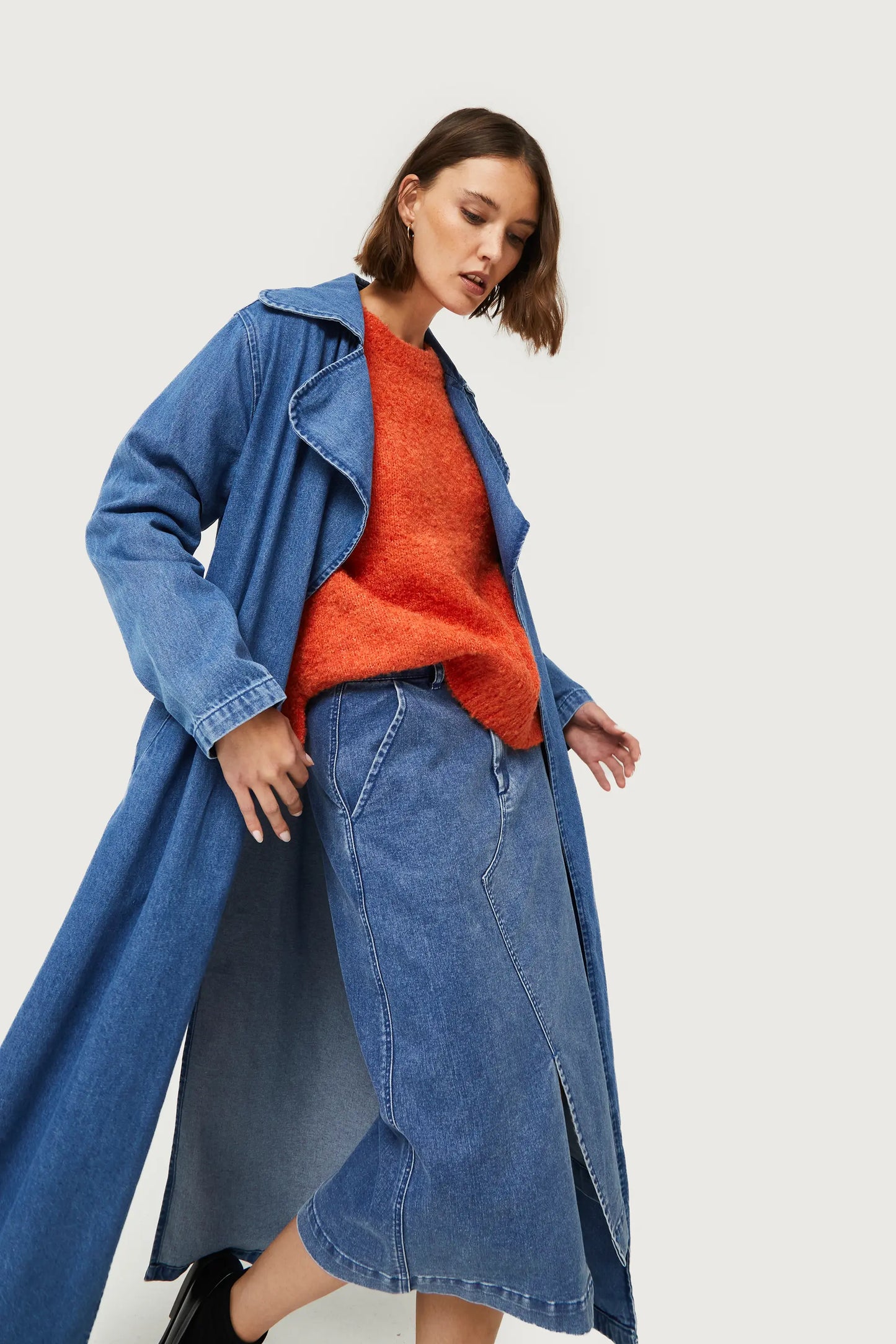 Gonna midi in denim blu