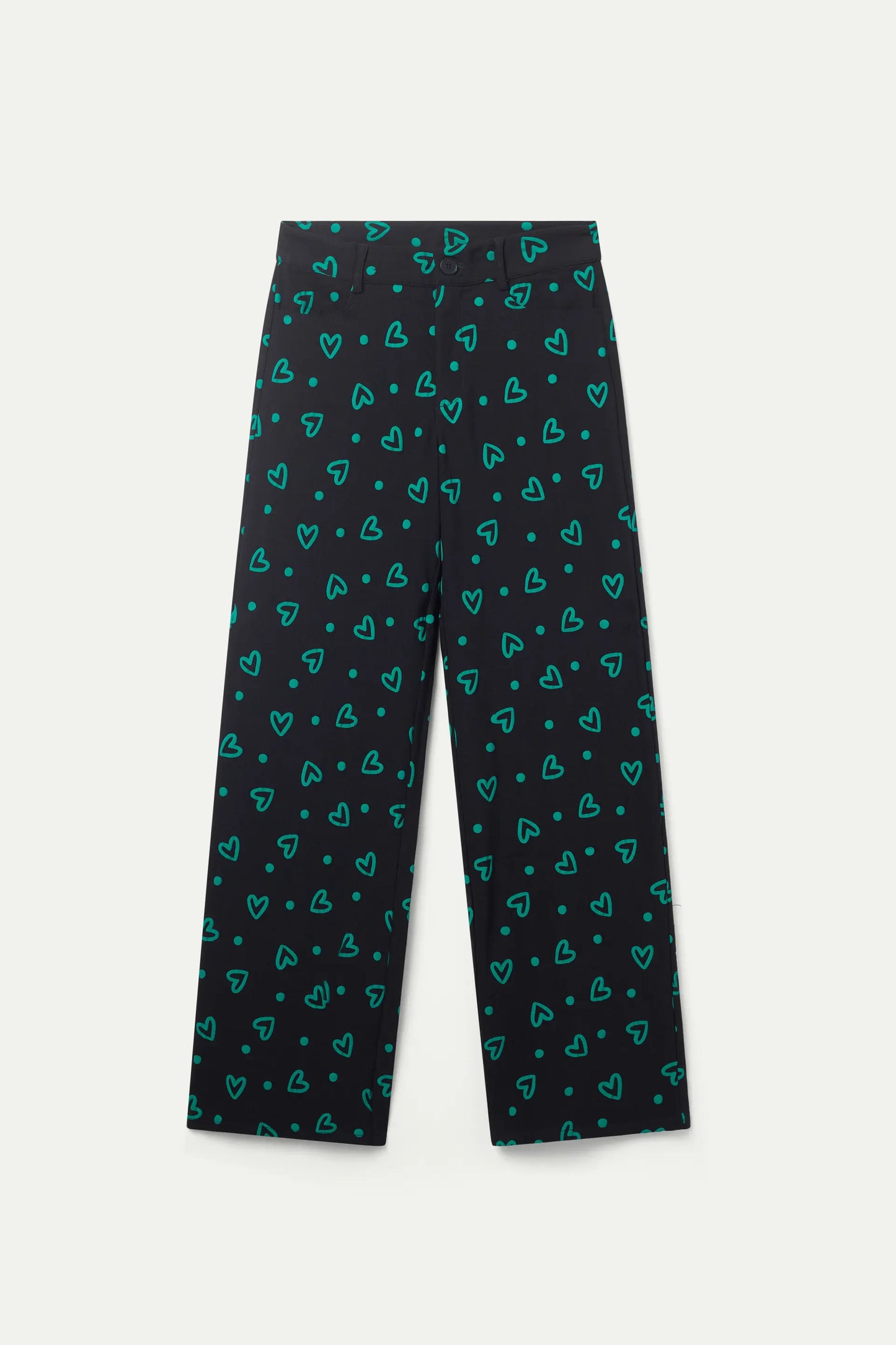 Pantalón recto con estampado de corazones verdes