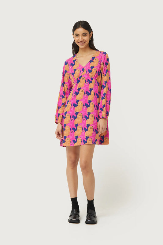 Short dress with cat print