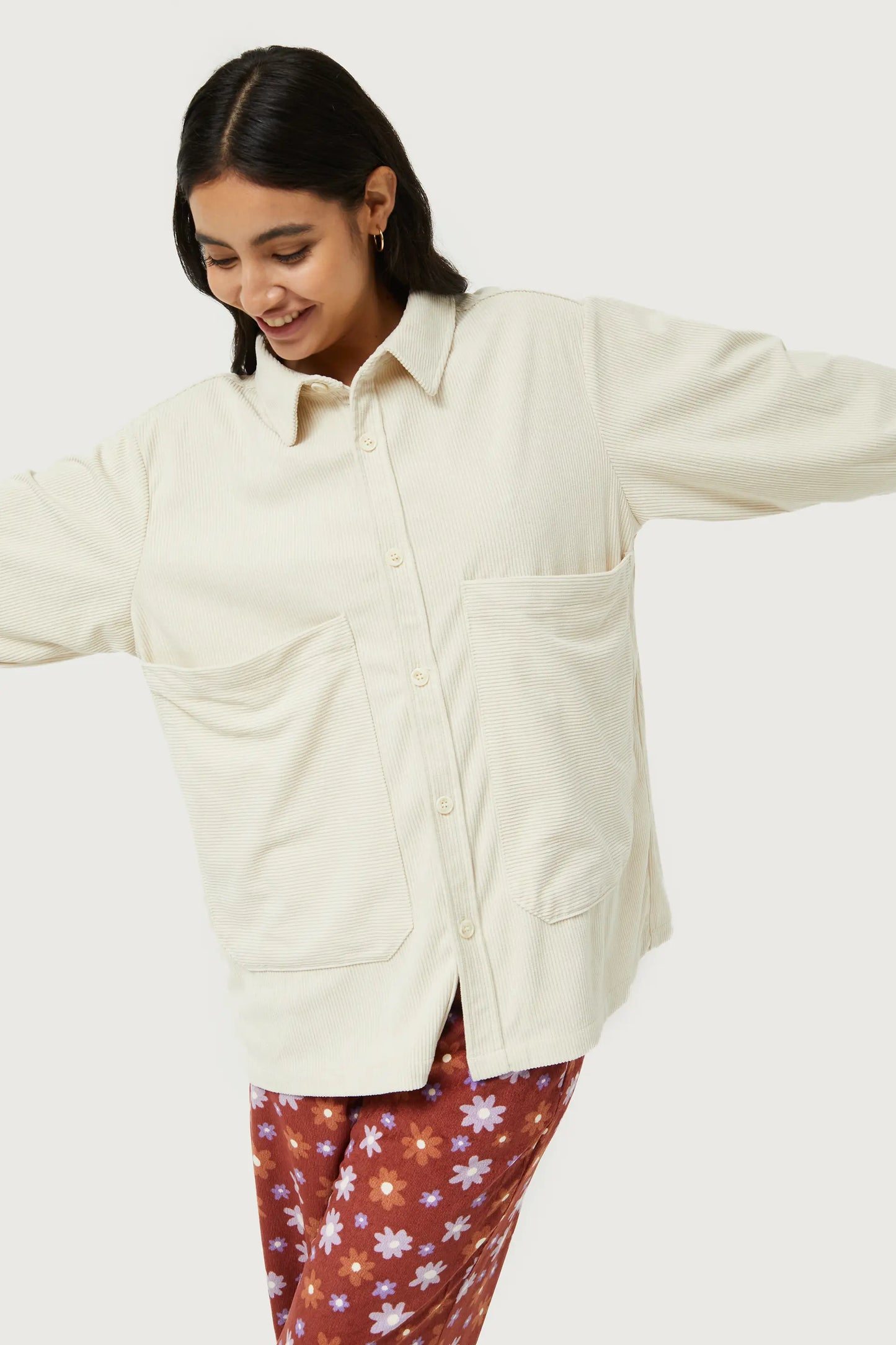 White Corduroy Shirt Jacket