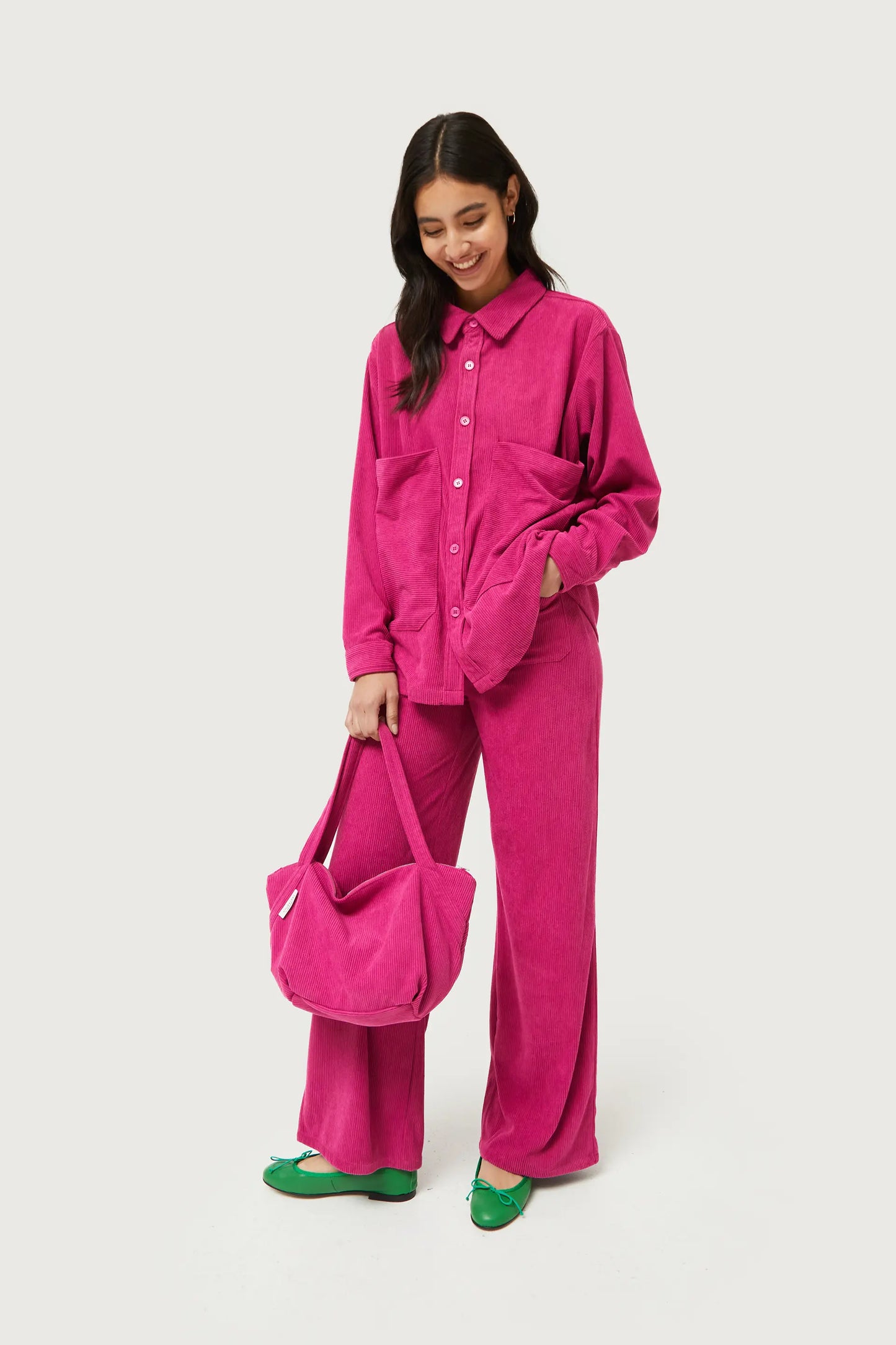 Fuchsia corduroy shirt jacket