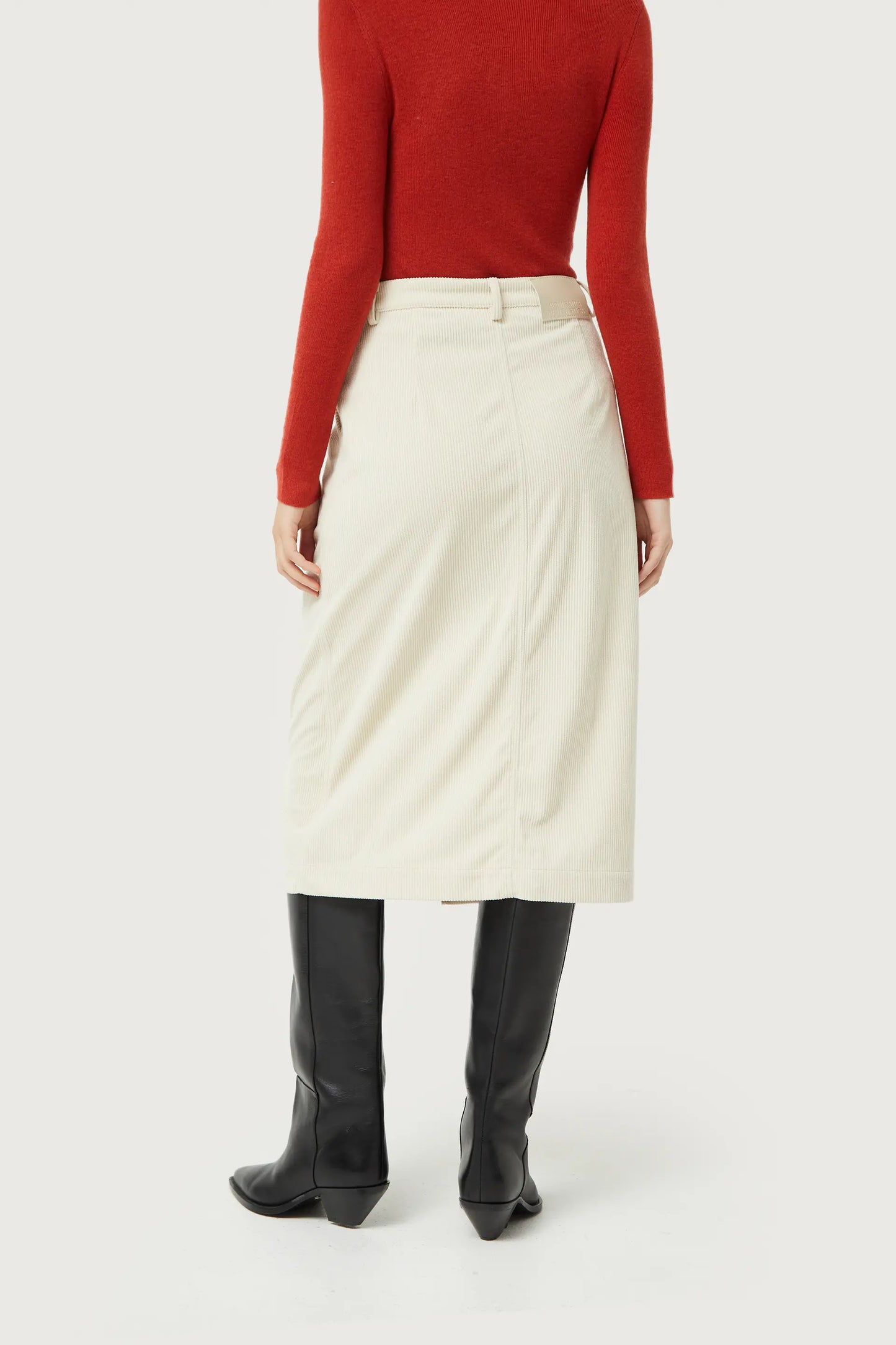 White corduroy midi skirt