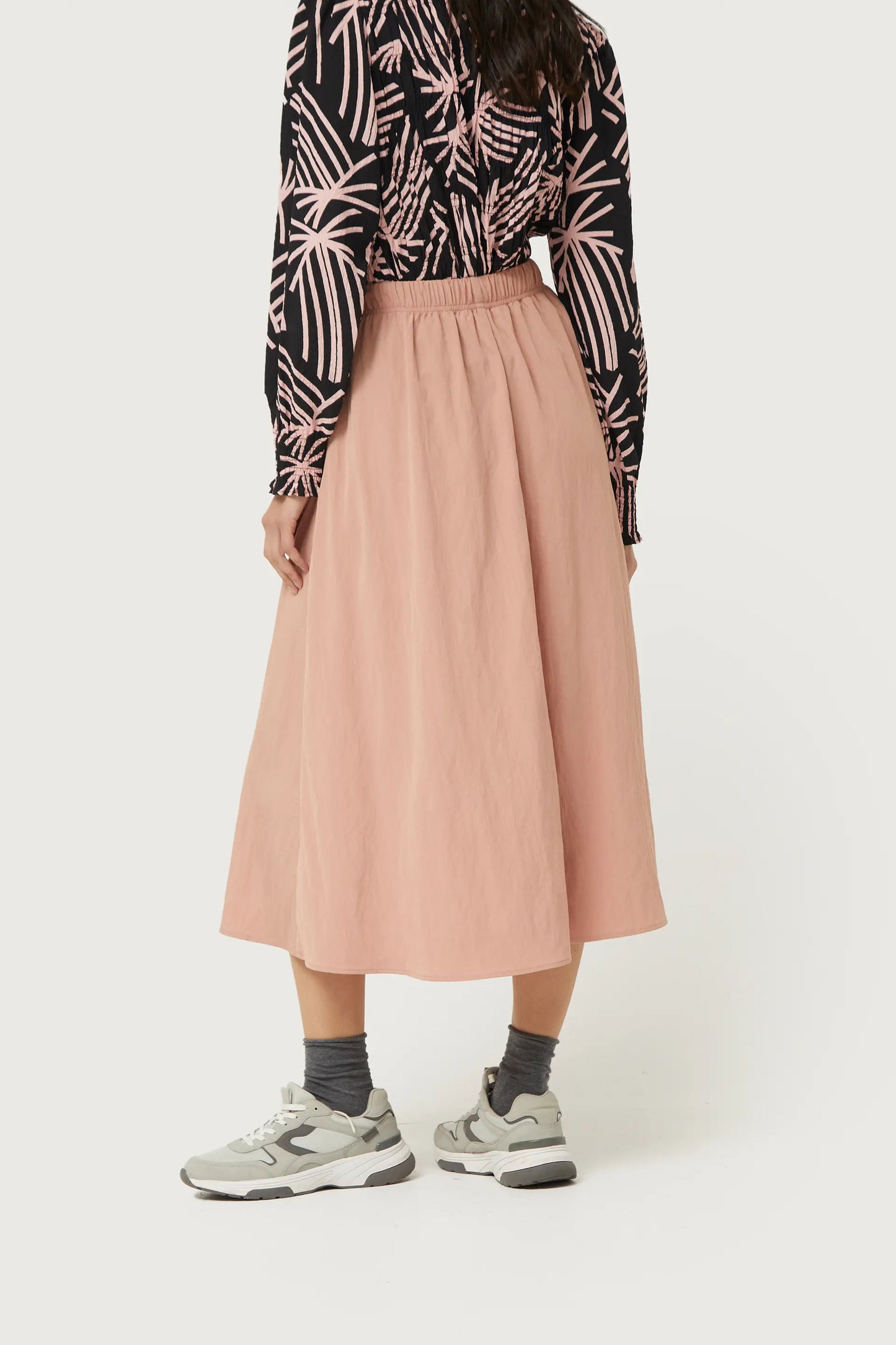 Midi skirt in pink technical fabric