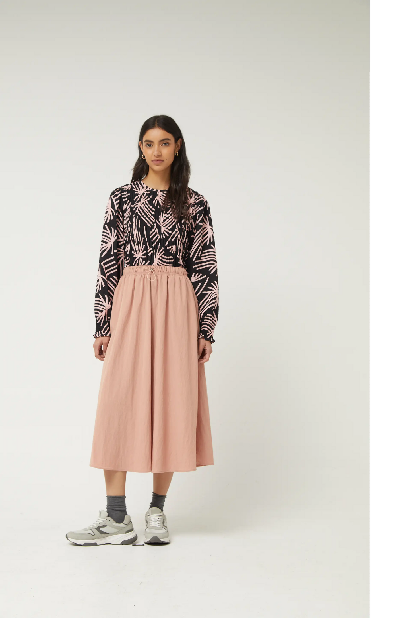 Midi skirt in pink technical fabric