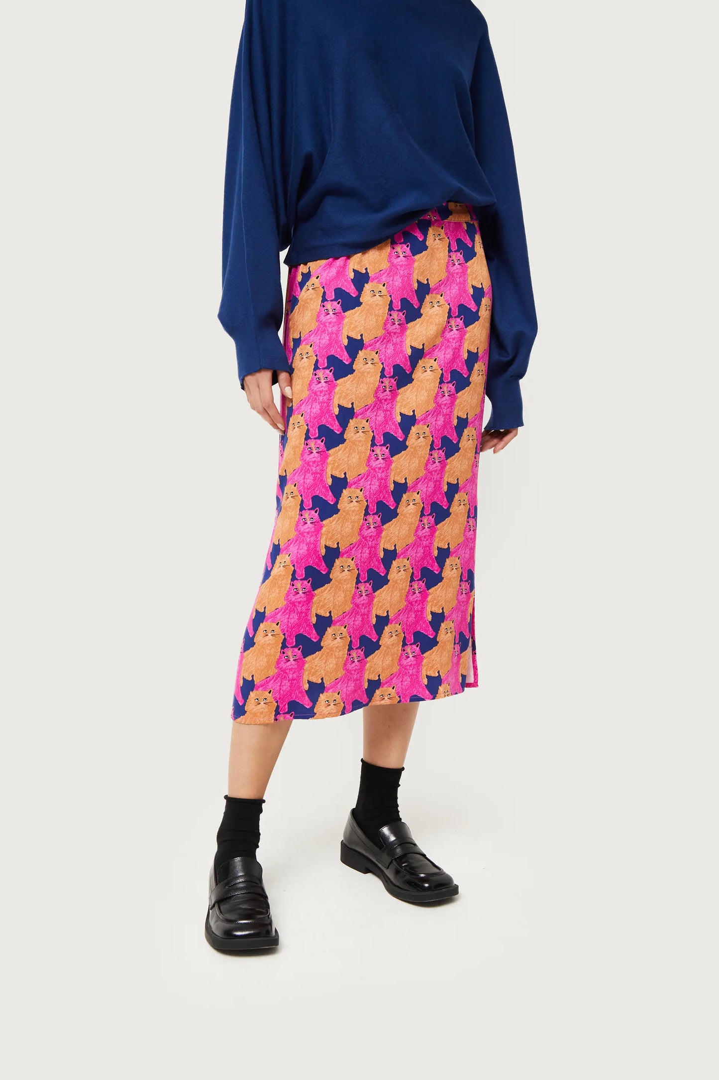 Midi skirt with cat print