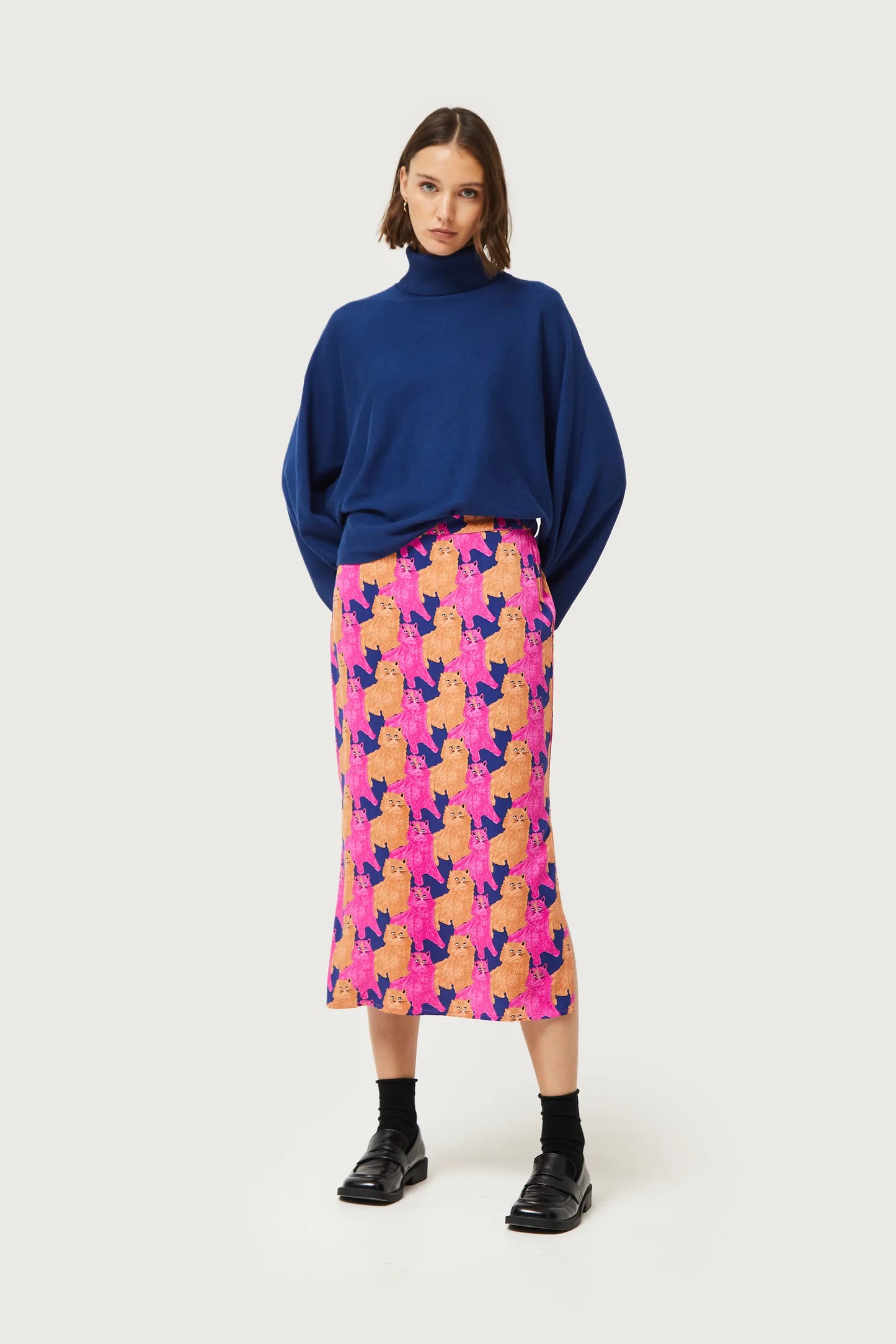 Midi skirt with cat print