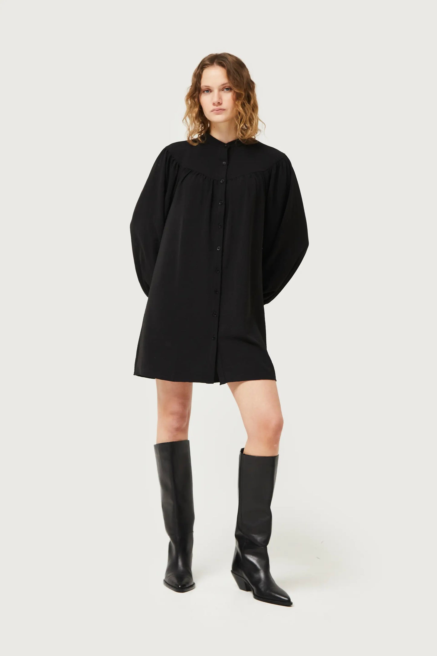 Short black mandarin collar dress