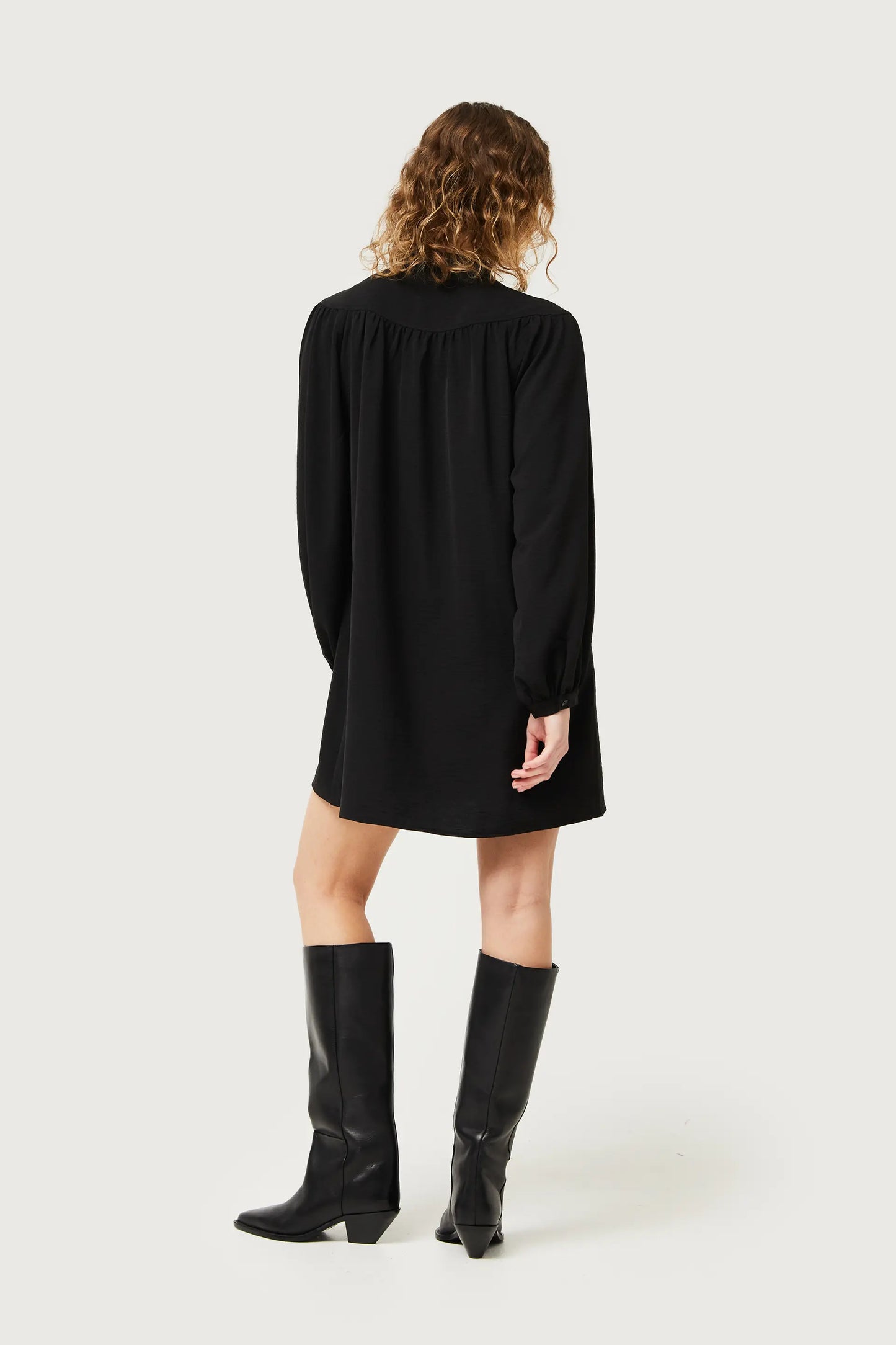 Short black mandarin collar dress