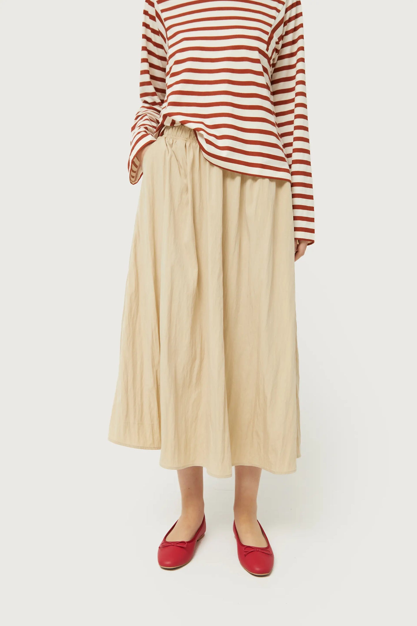 Midi skirt in beige technical fabric