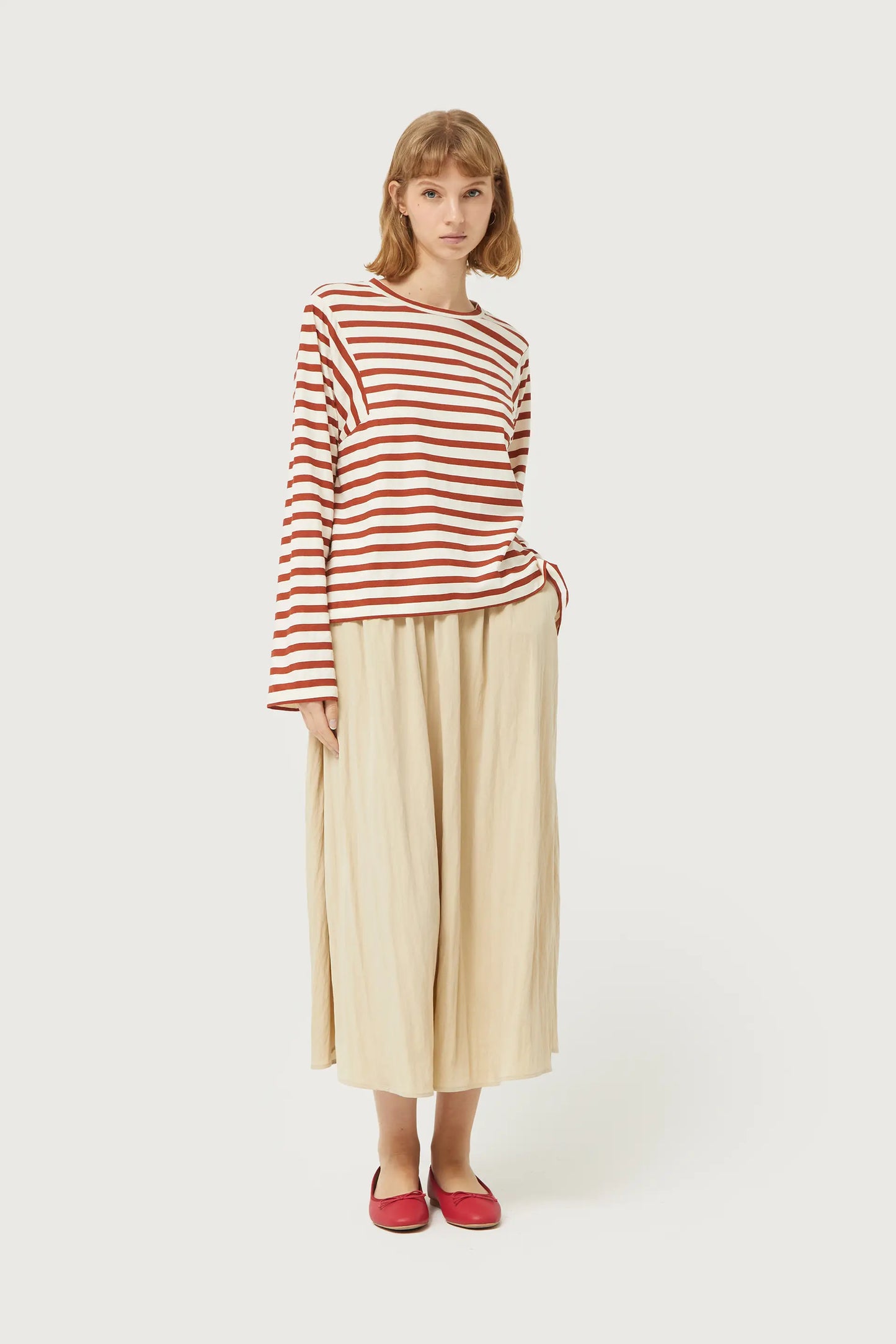 Midi skirt in beige technical fabric