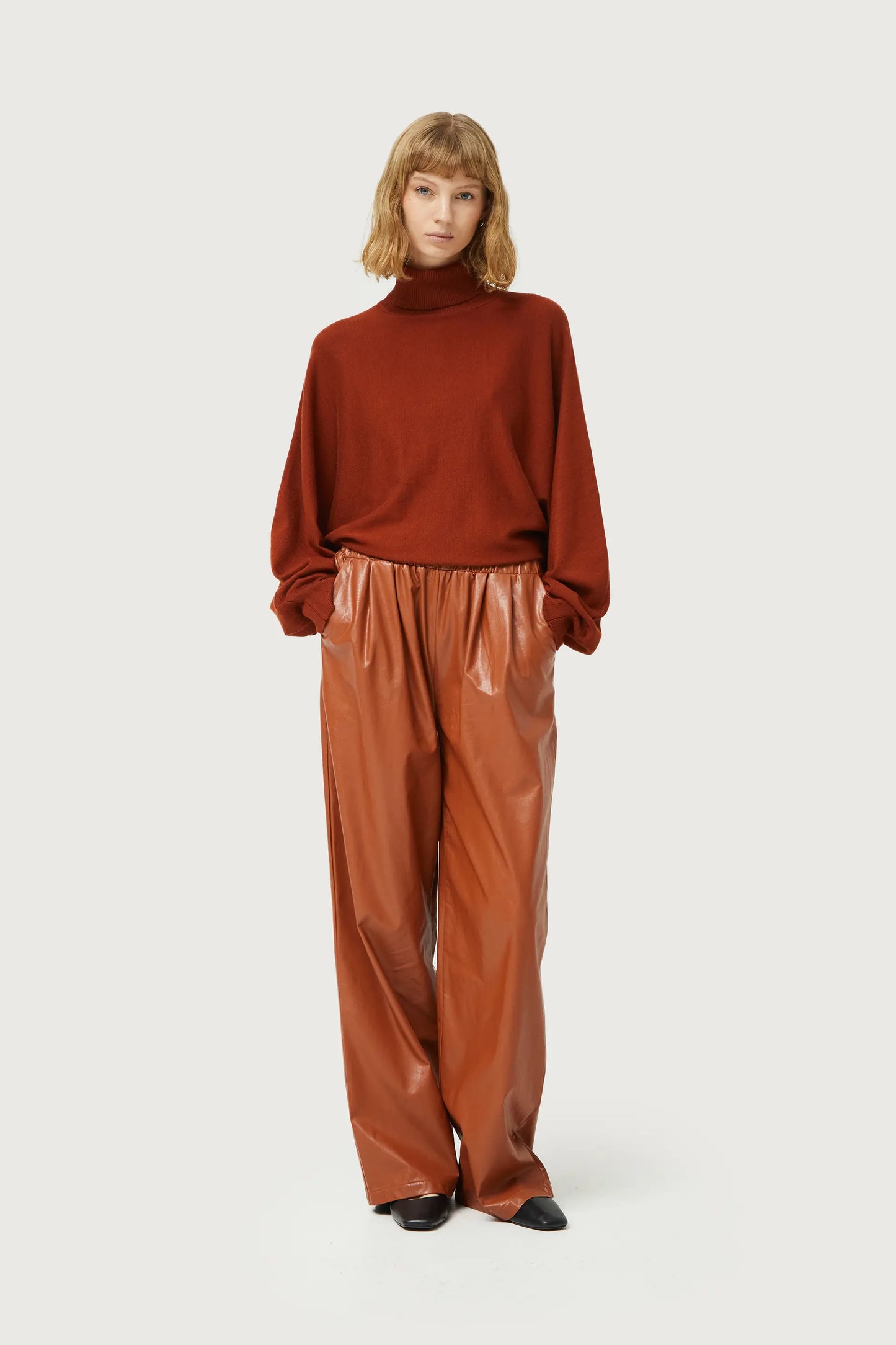 Brown faux leather pants