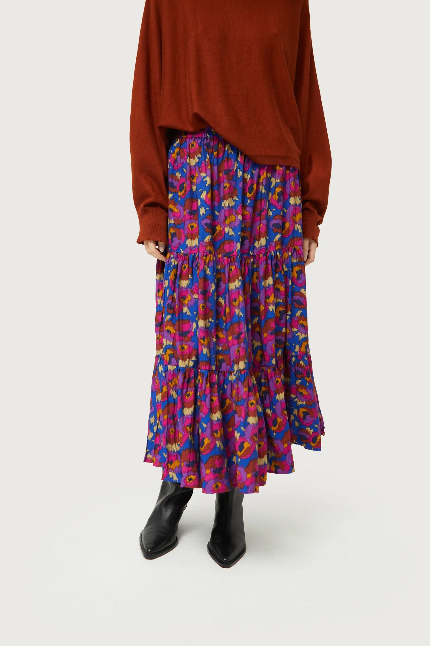 Dewberry Floral Print Midi Skirt