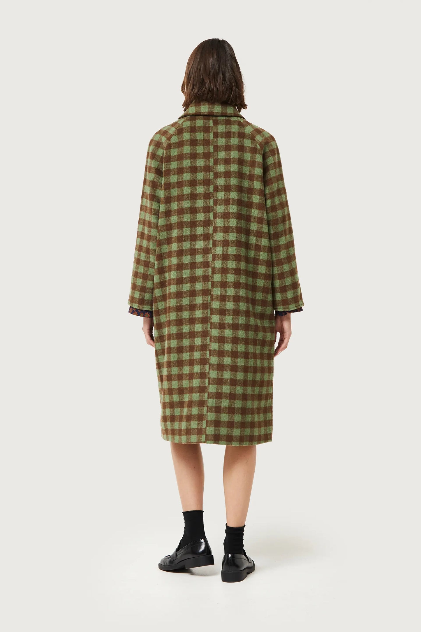 Green checked midi coat