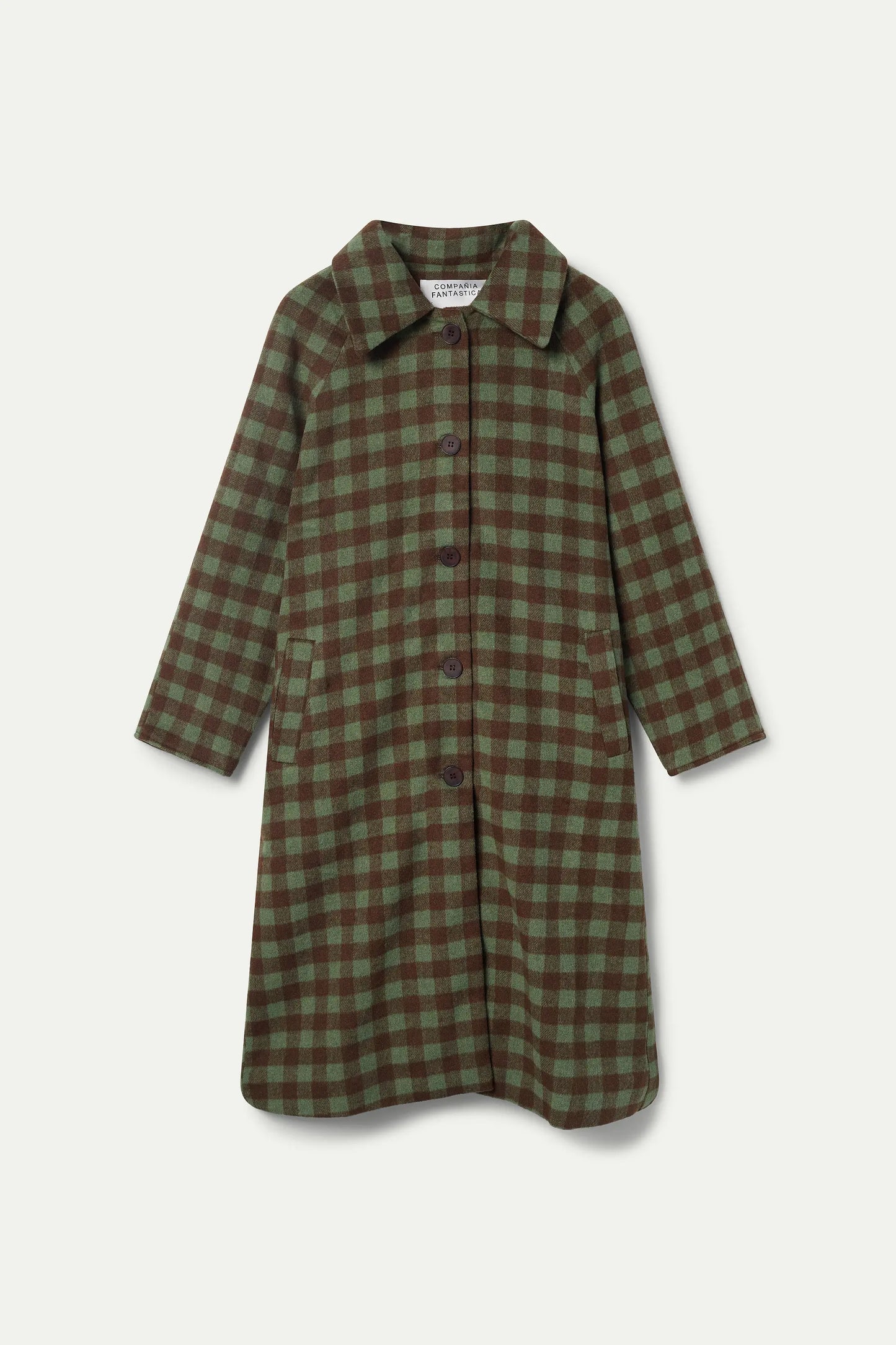 Green checked midi coat