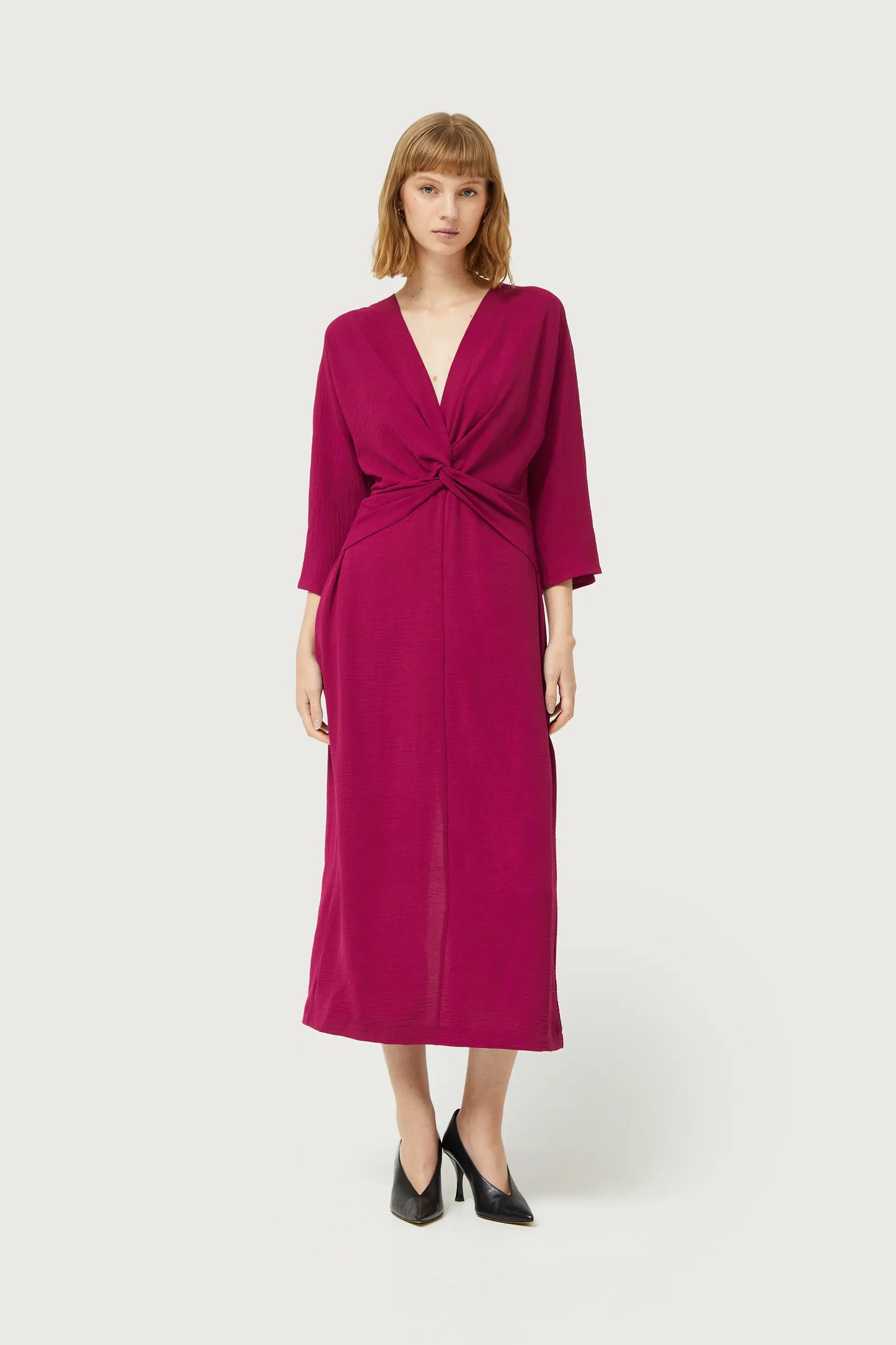 Long fuchsia draped dress