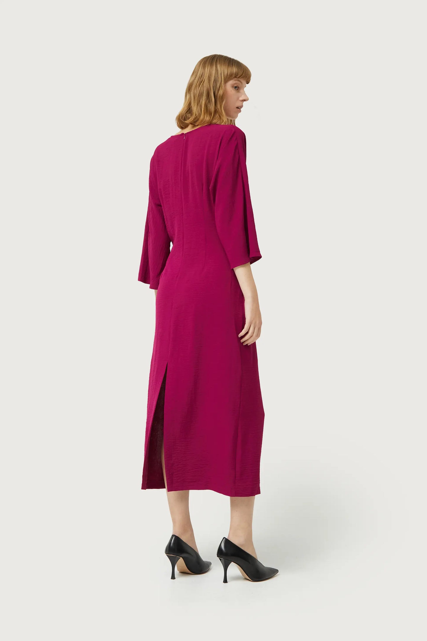 Long fuchsia draped dress