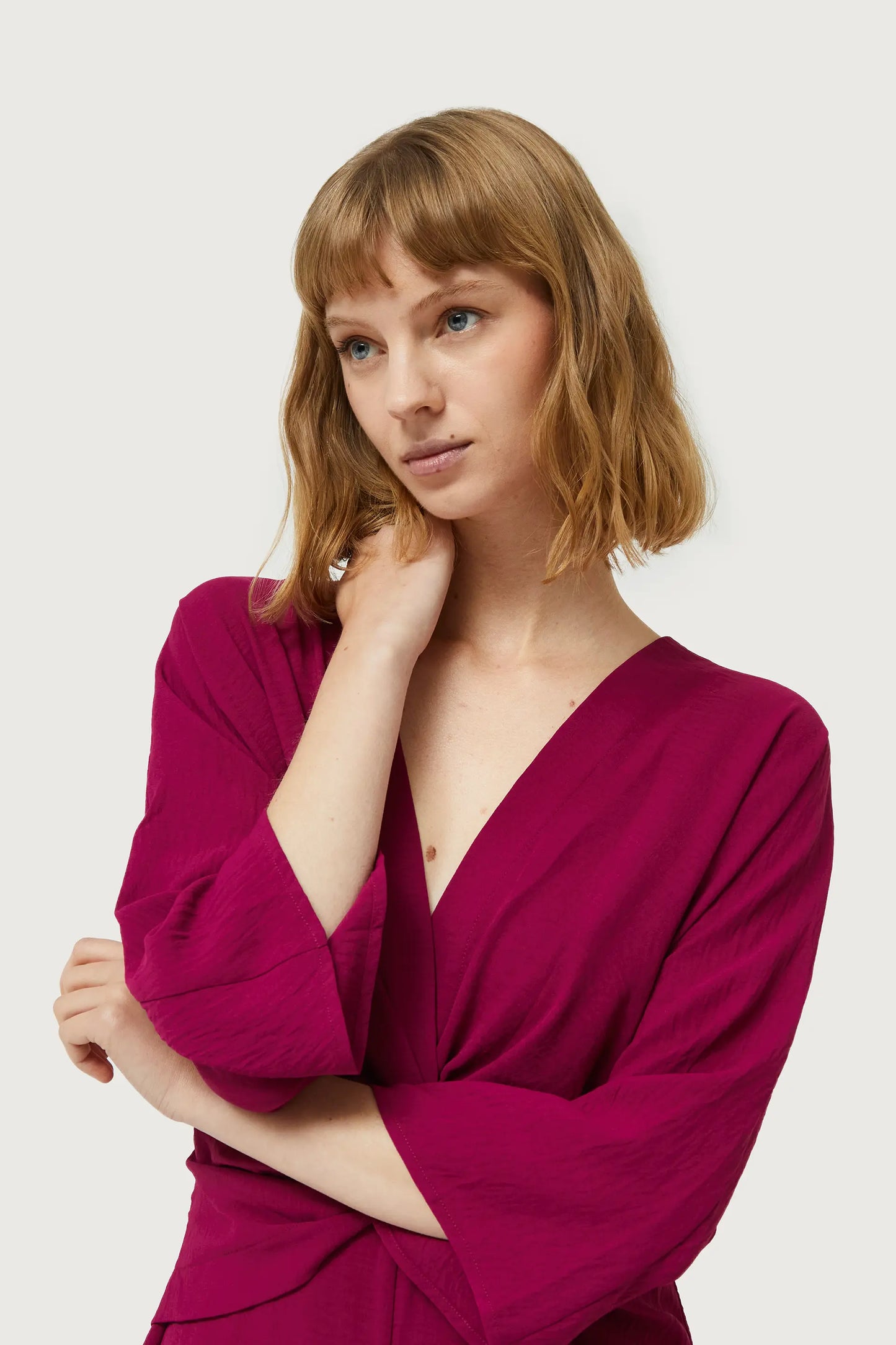 Long fuchsia draped dress