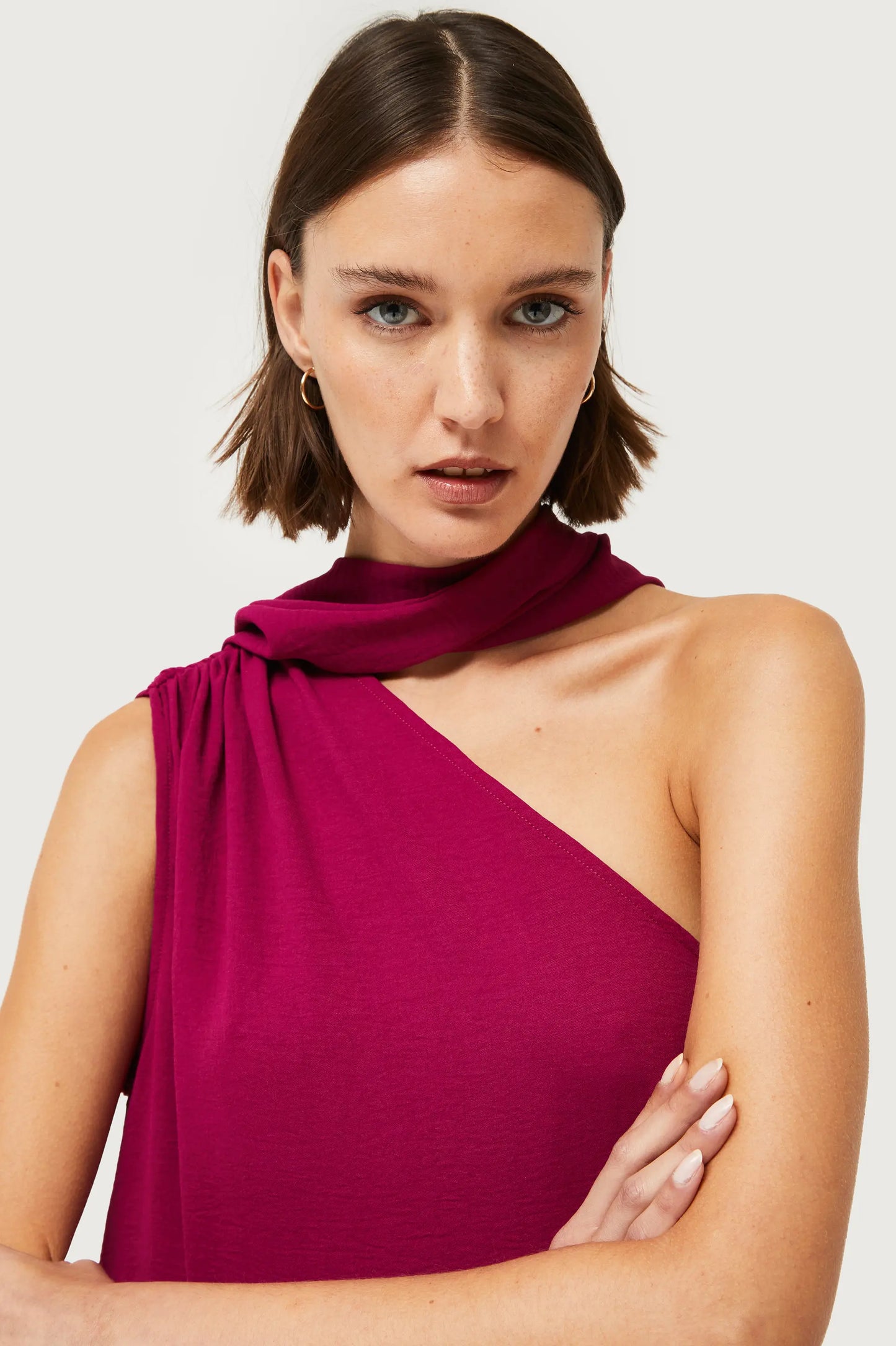 Fuchsia asymmetrical long dress