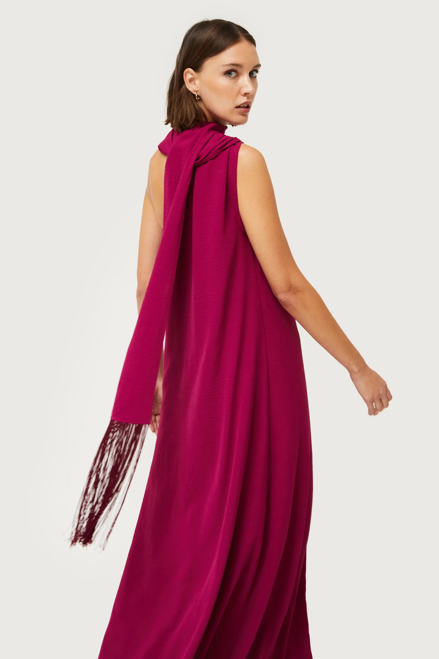 Fuchsia asymmetrical long dress