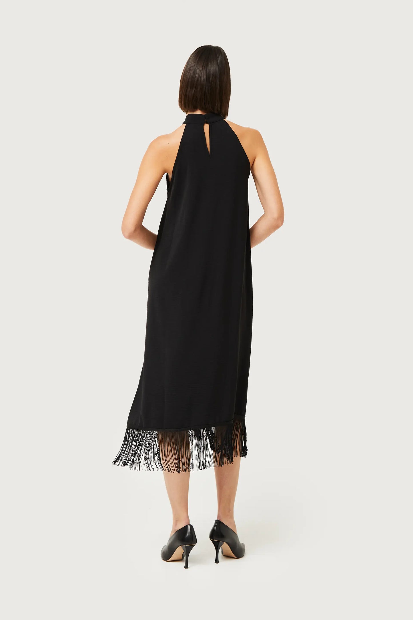 Black Fringe Halter Dress