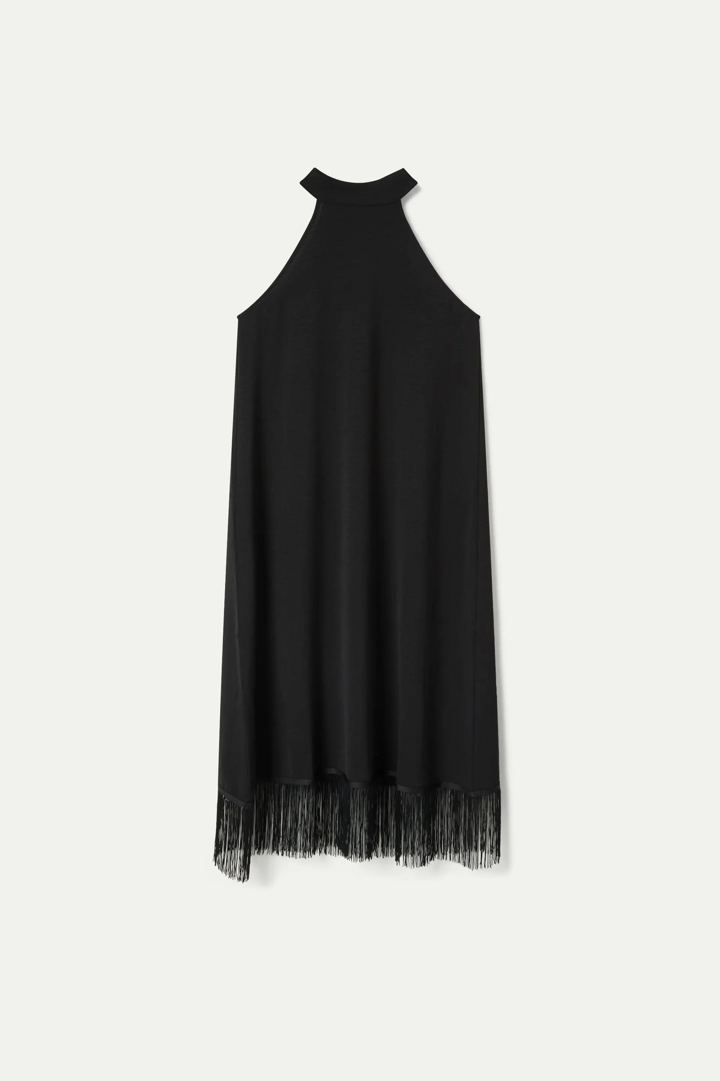 Black Fringe Halter Dress