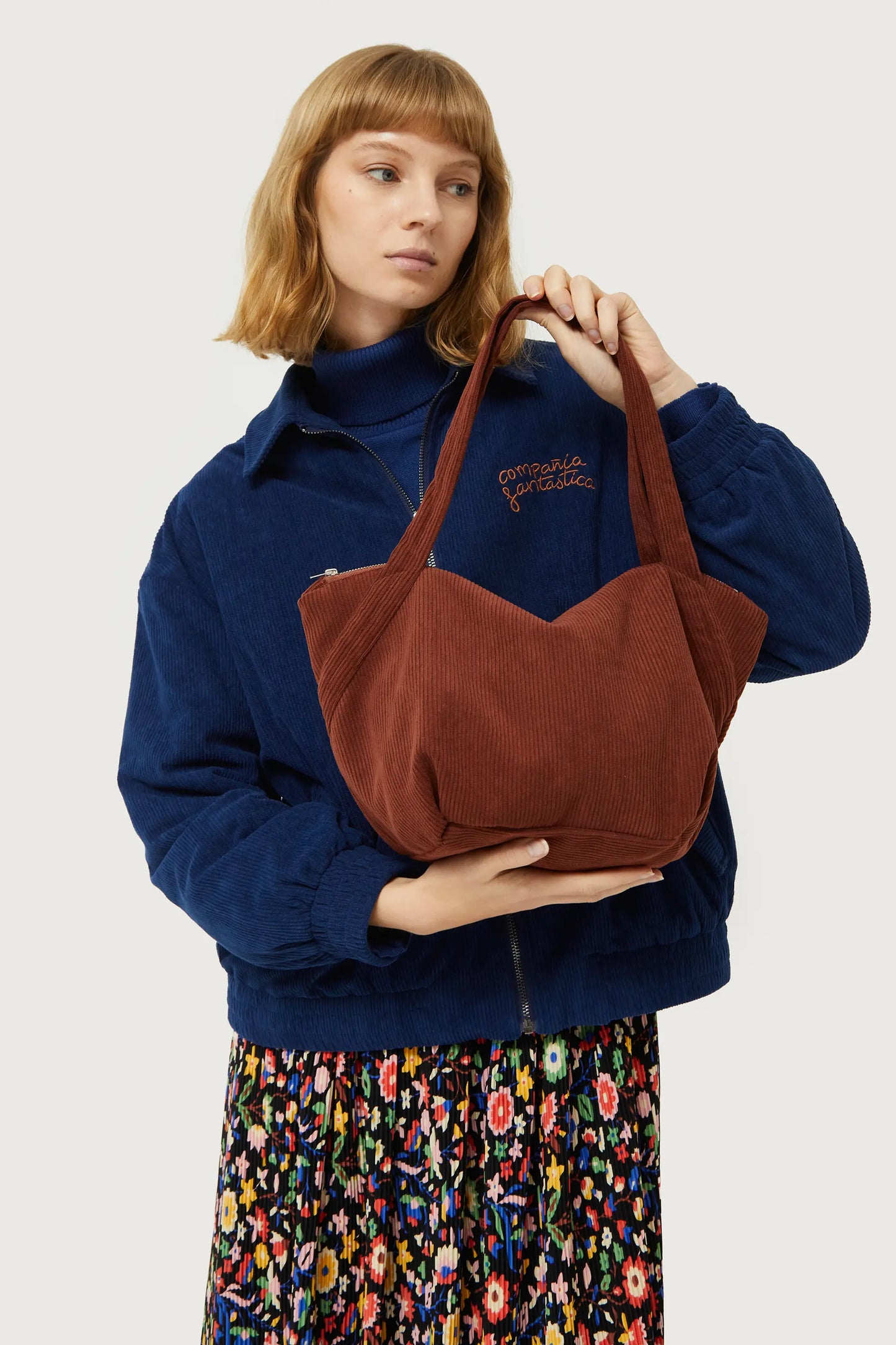 Brown corduroy shoulder bag