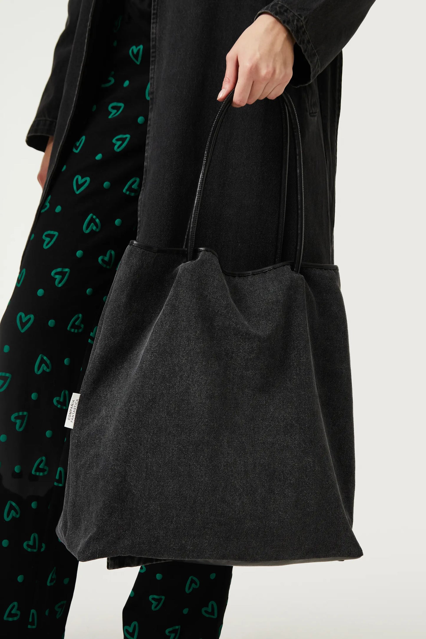 Black denim shoulder bag