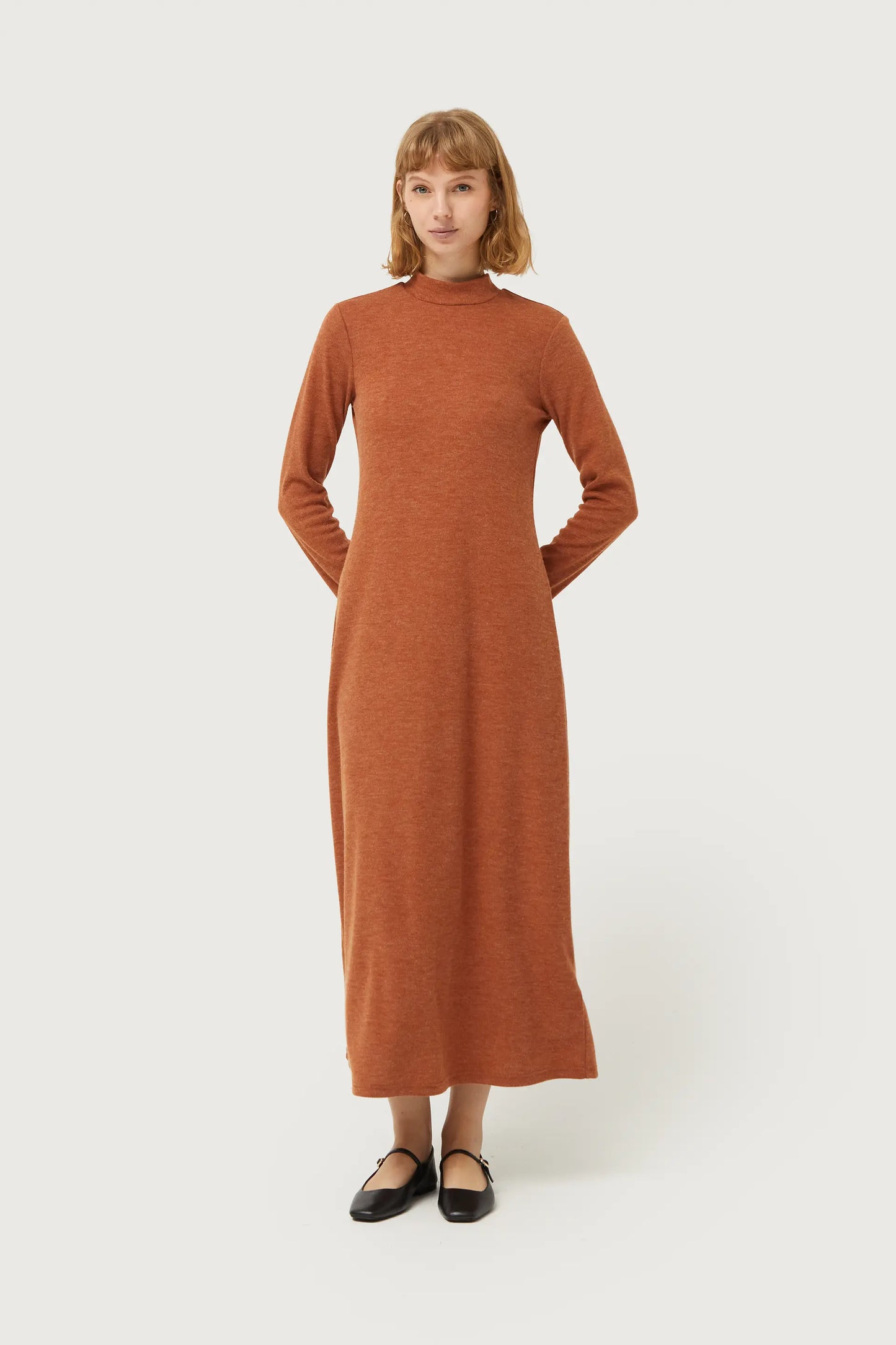 Long brown knit dress