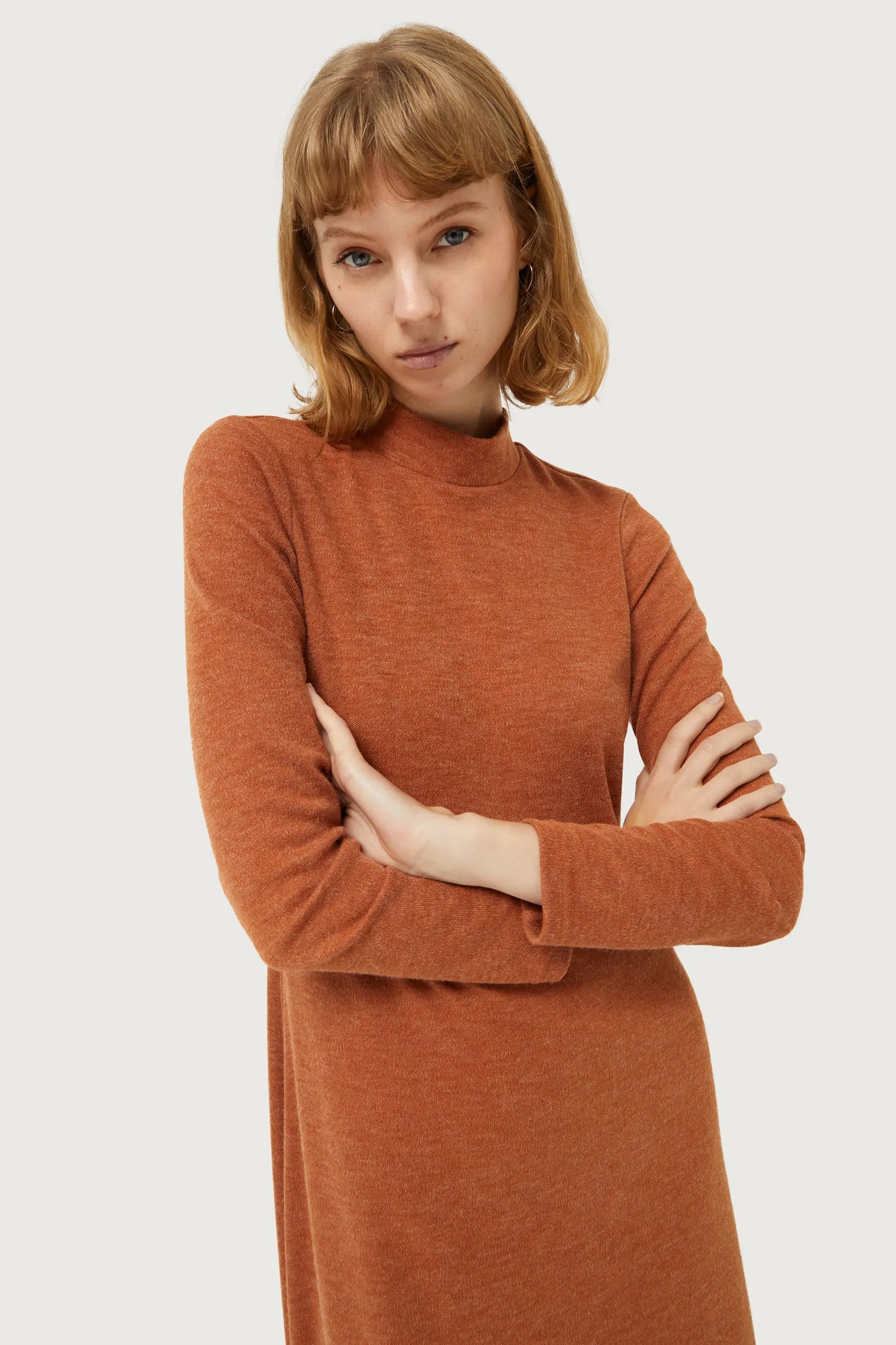 Long brown knit dress