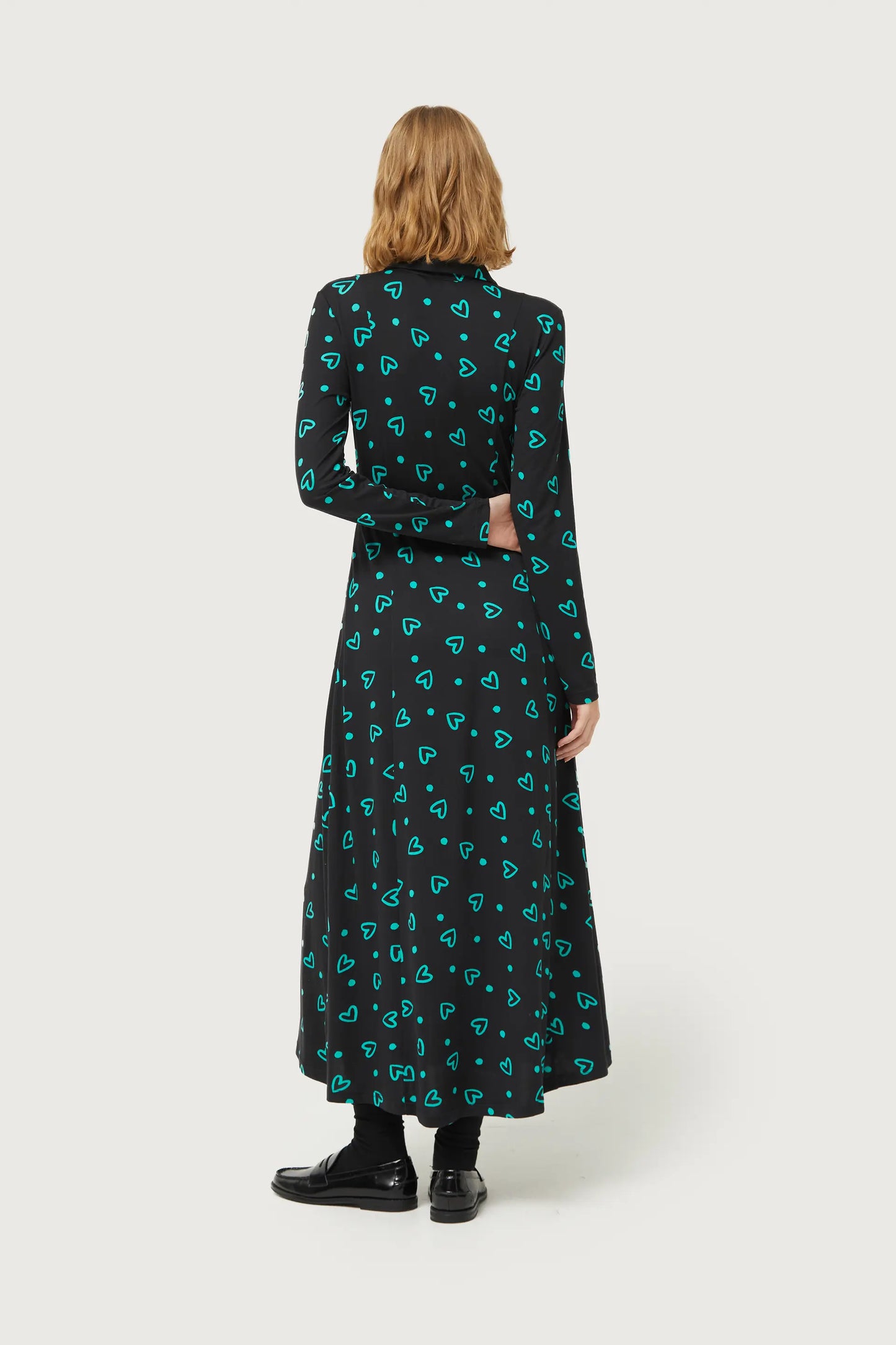 Long shirt dress with green heart print