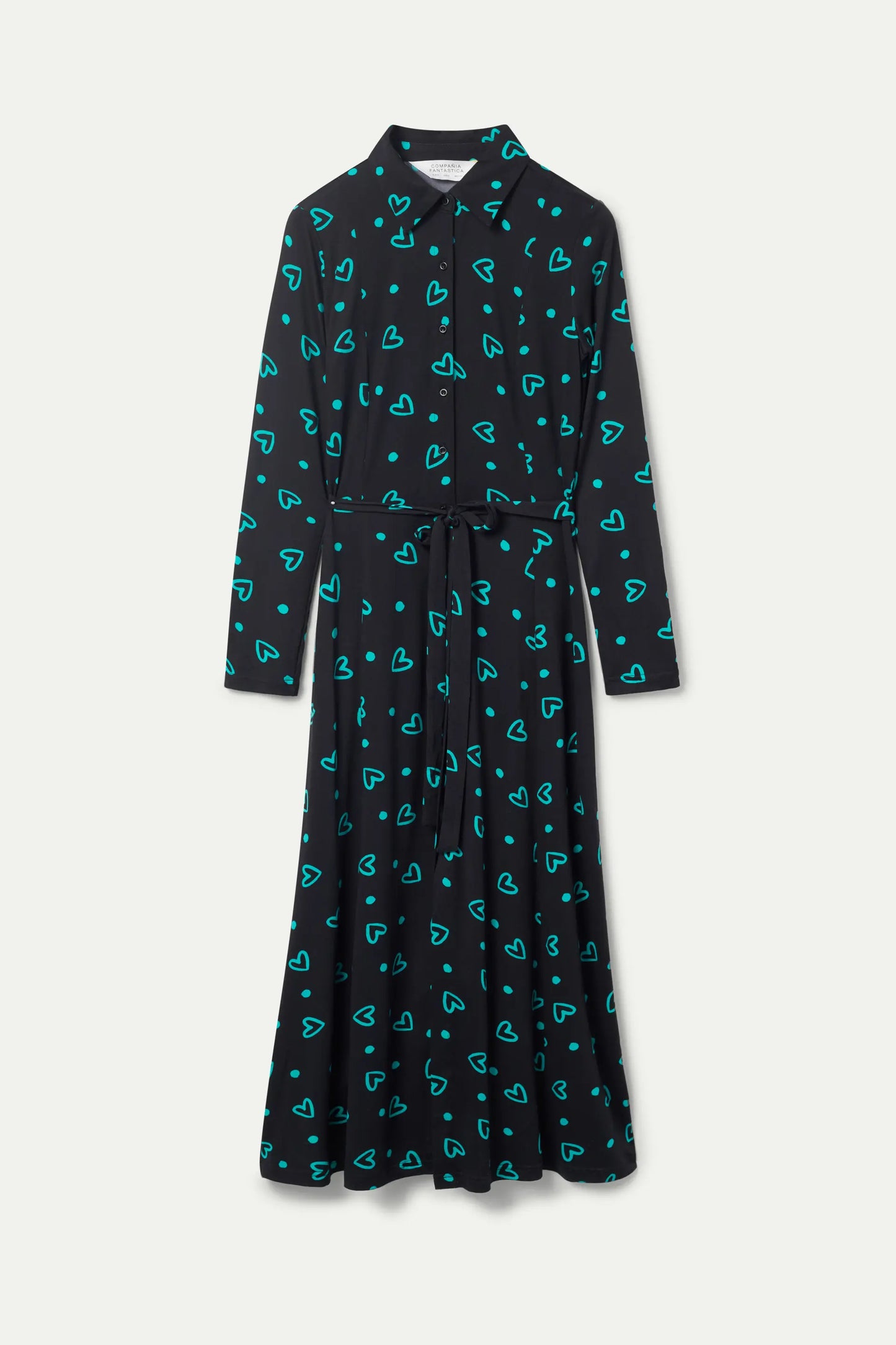 Long shirt dress with green heart print